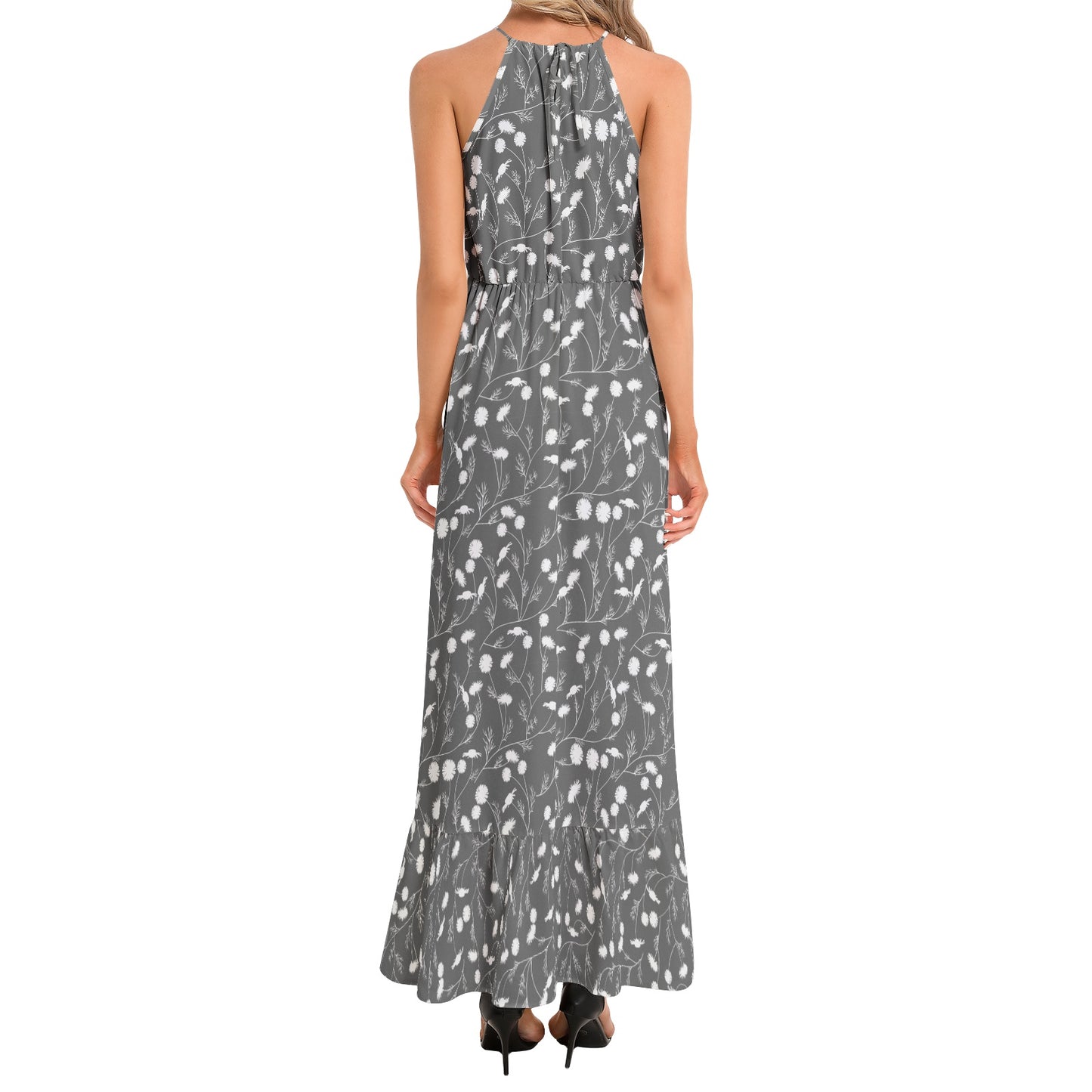 Ruffle Hem Halter Neck Maxi Dress