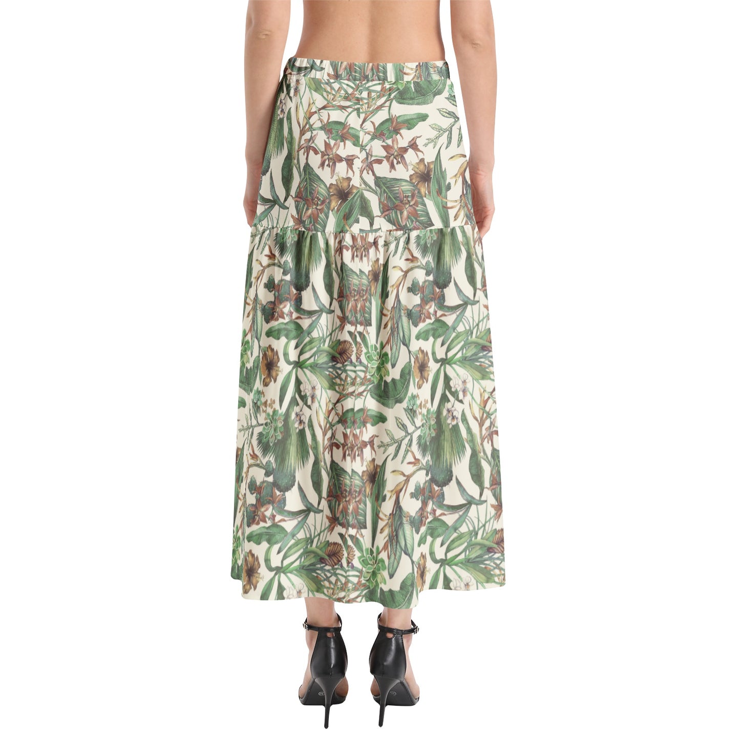 Elastic Waist Ruffle Slit Hem Skirt