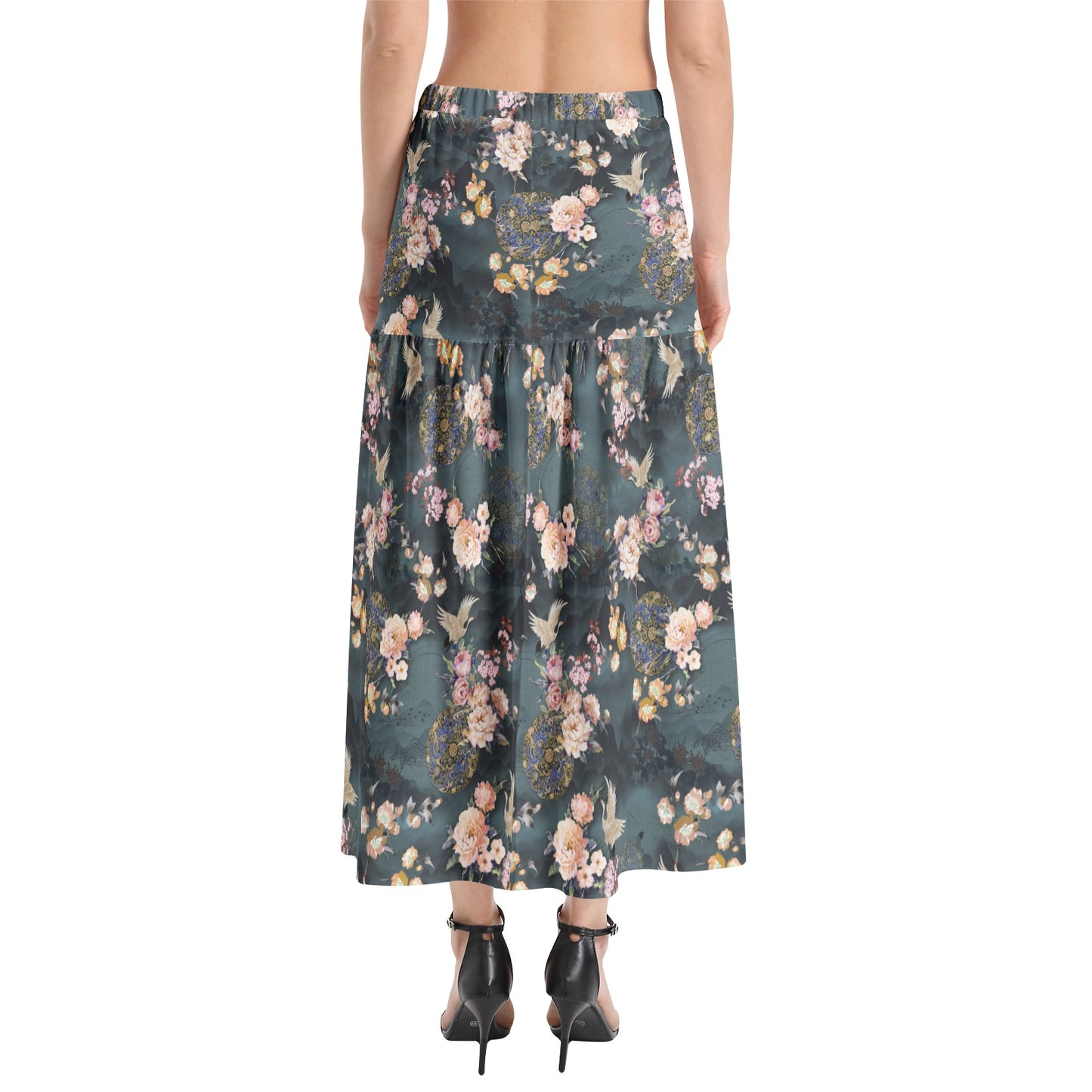 Elastic Waist Ruffle Slit Hem Skirt