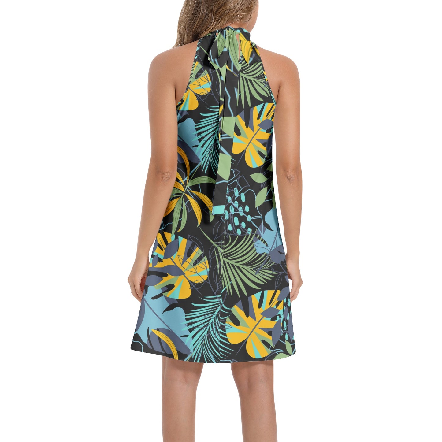 Tie Back Halter Neck Flared Dress