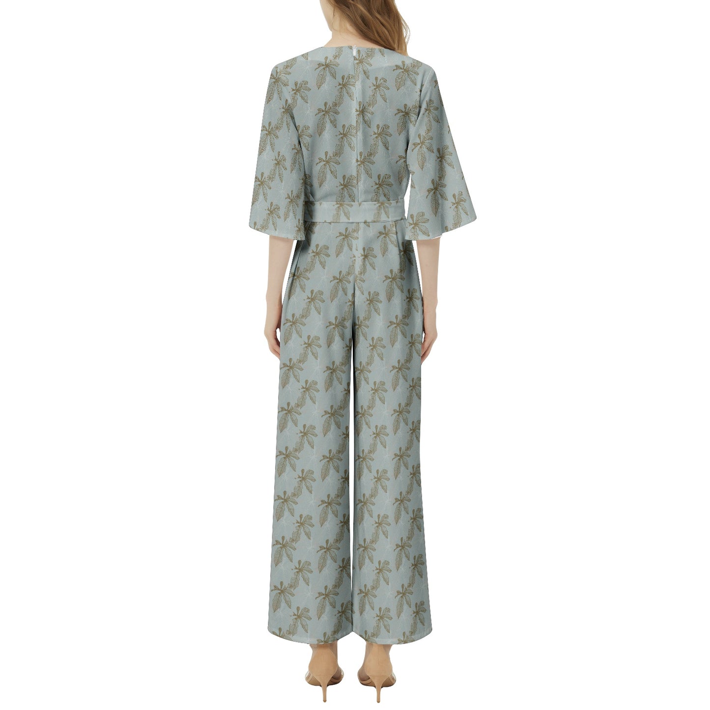 Dolman Sleeve Belted Wide Leg Jumpsuit