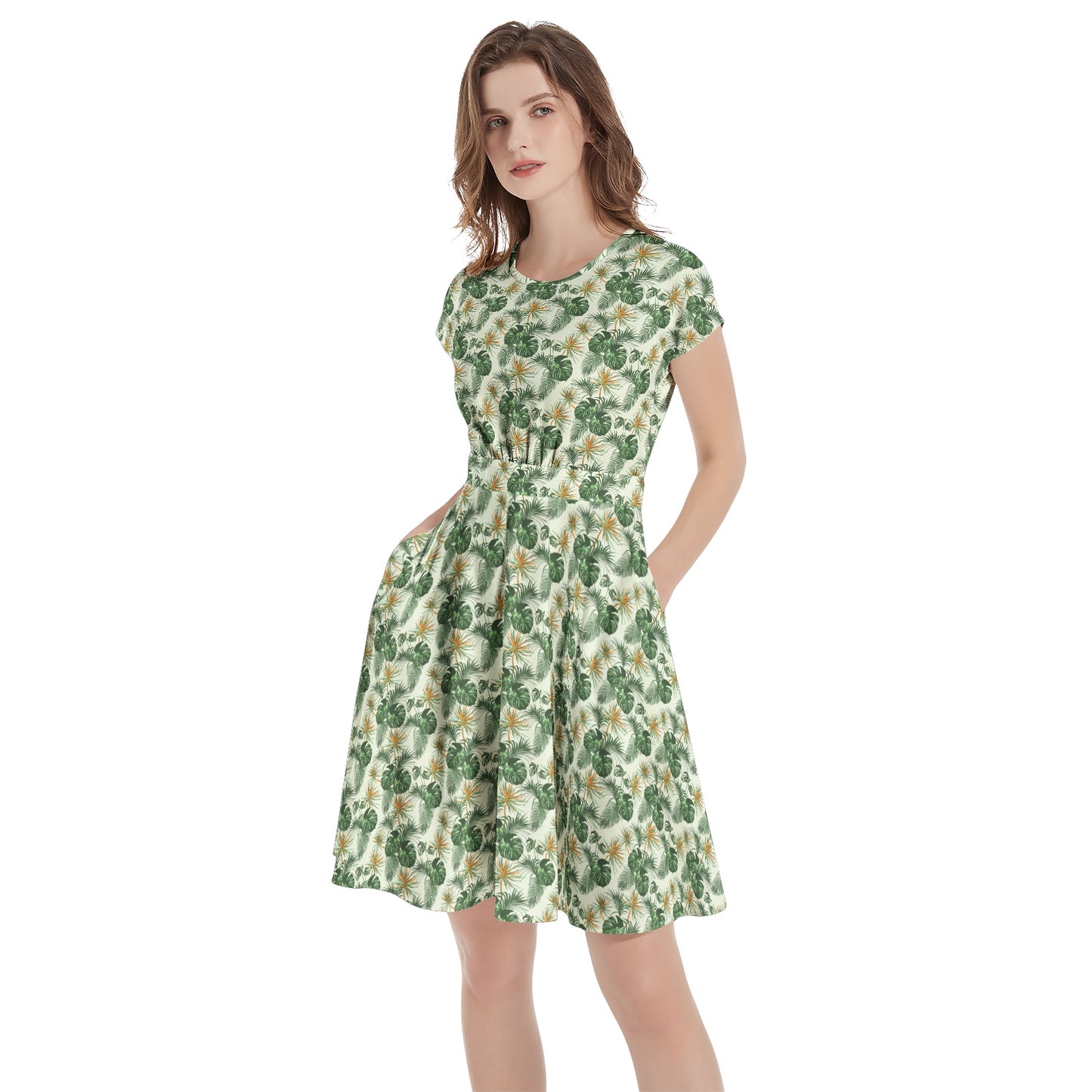 Short Sleeve Casual A-Line Midi Dress
