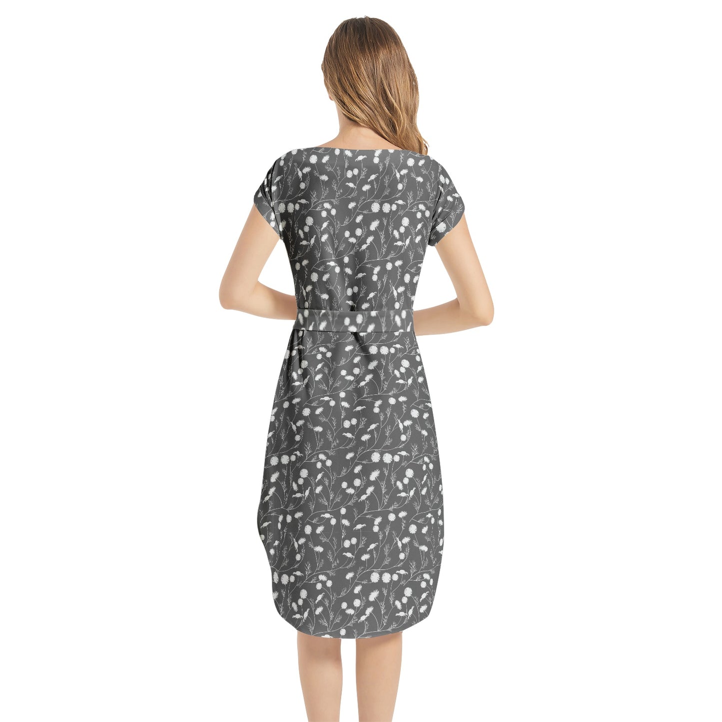 Notched Neck Belted Dress