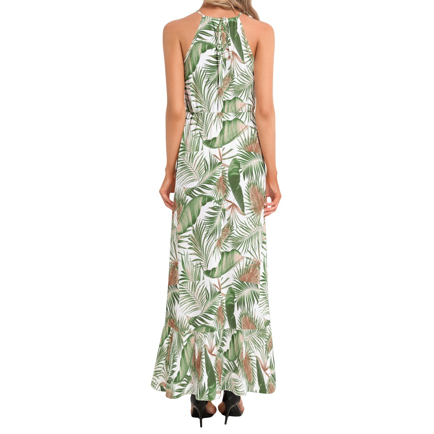 Ruffle Hem Halter Neck Maxi Dress