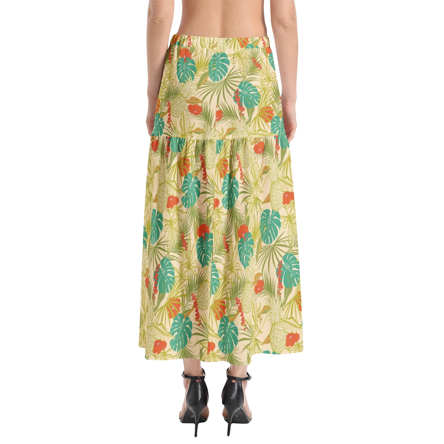 Elastic Waist Ruffle Slit Hem Skirt