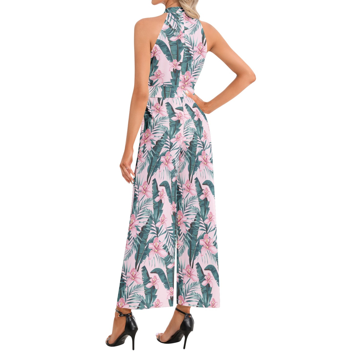 Halter Neck Buckle Belted Jumpsuit