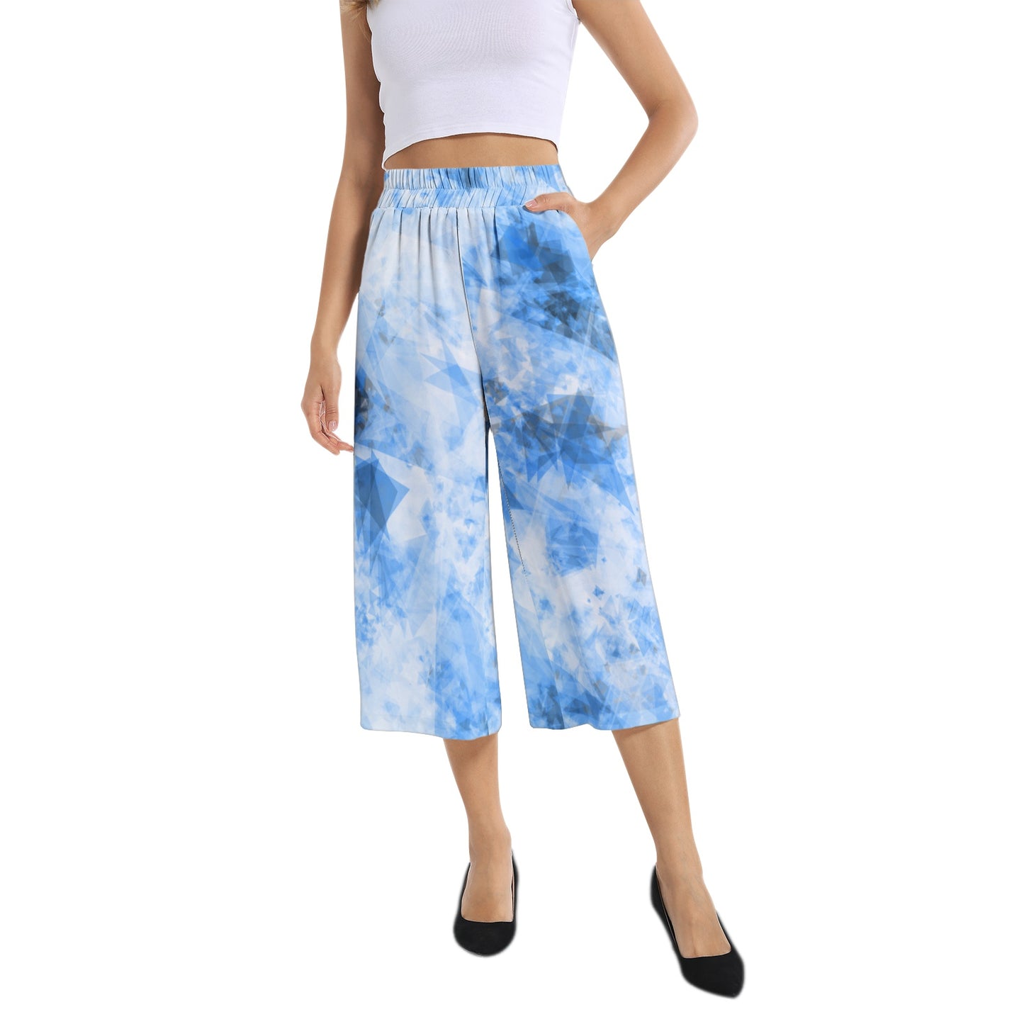 Elastic Waist Capris Wide Leg Pant
