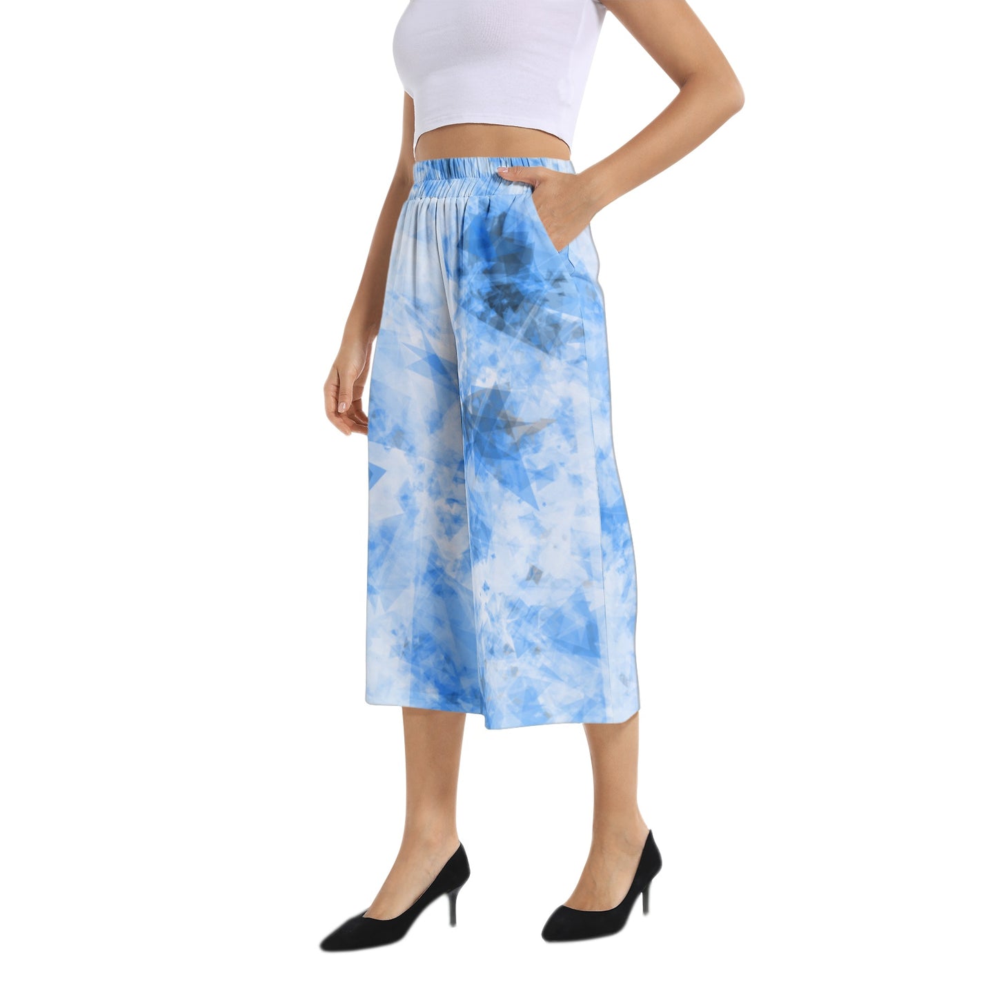 Elastic Waist Capris Wide Leg Pant