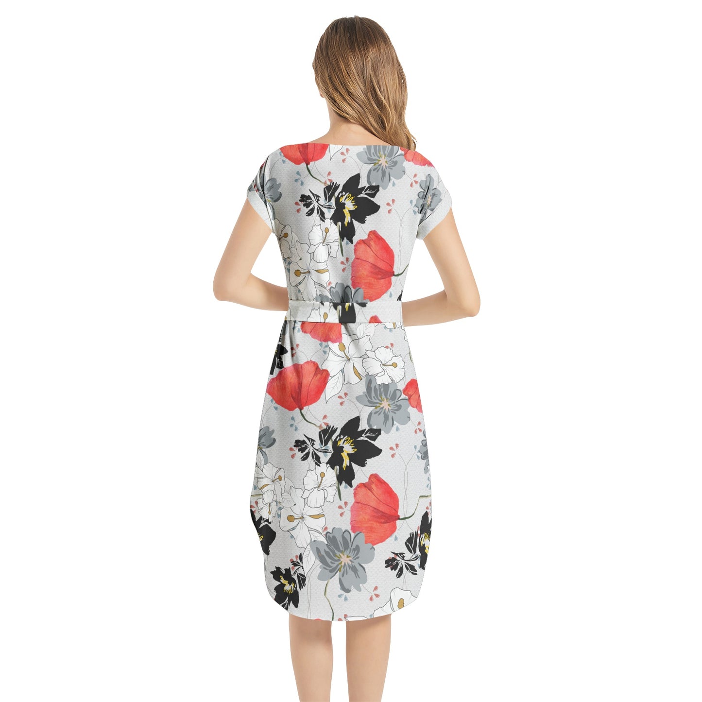 Notched Neck Belted Dress