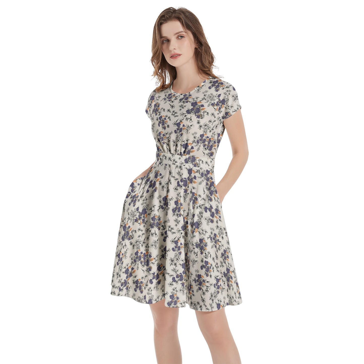 Short Sleeve Casual A-Line Midi Dress