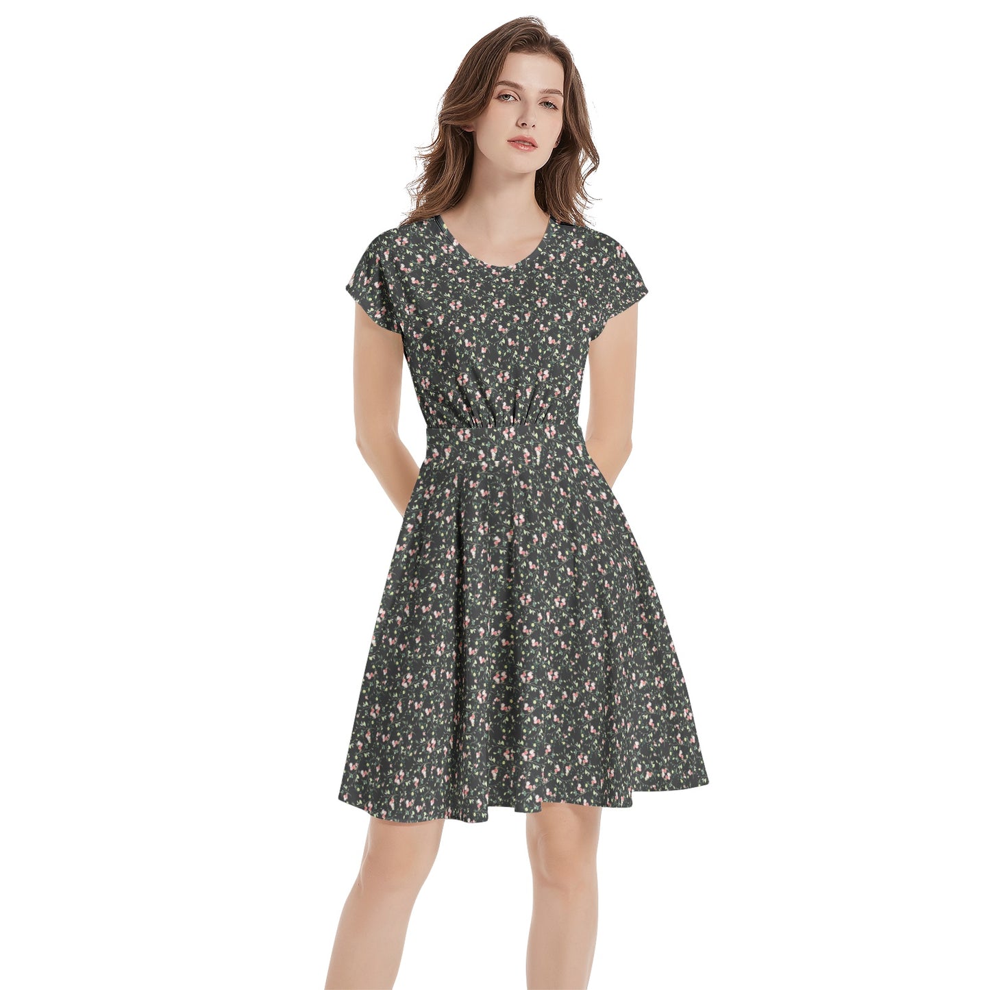 Short Sleeve Casual A-Line Midi Dress
