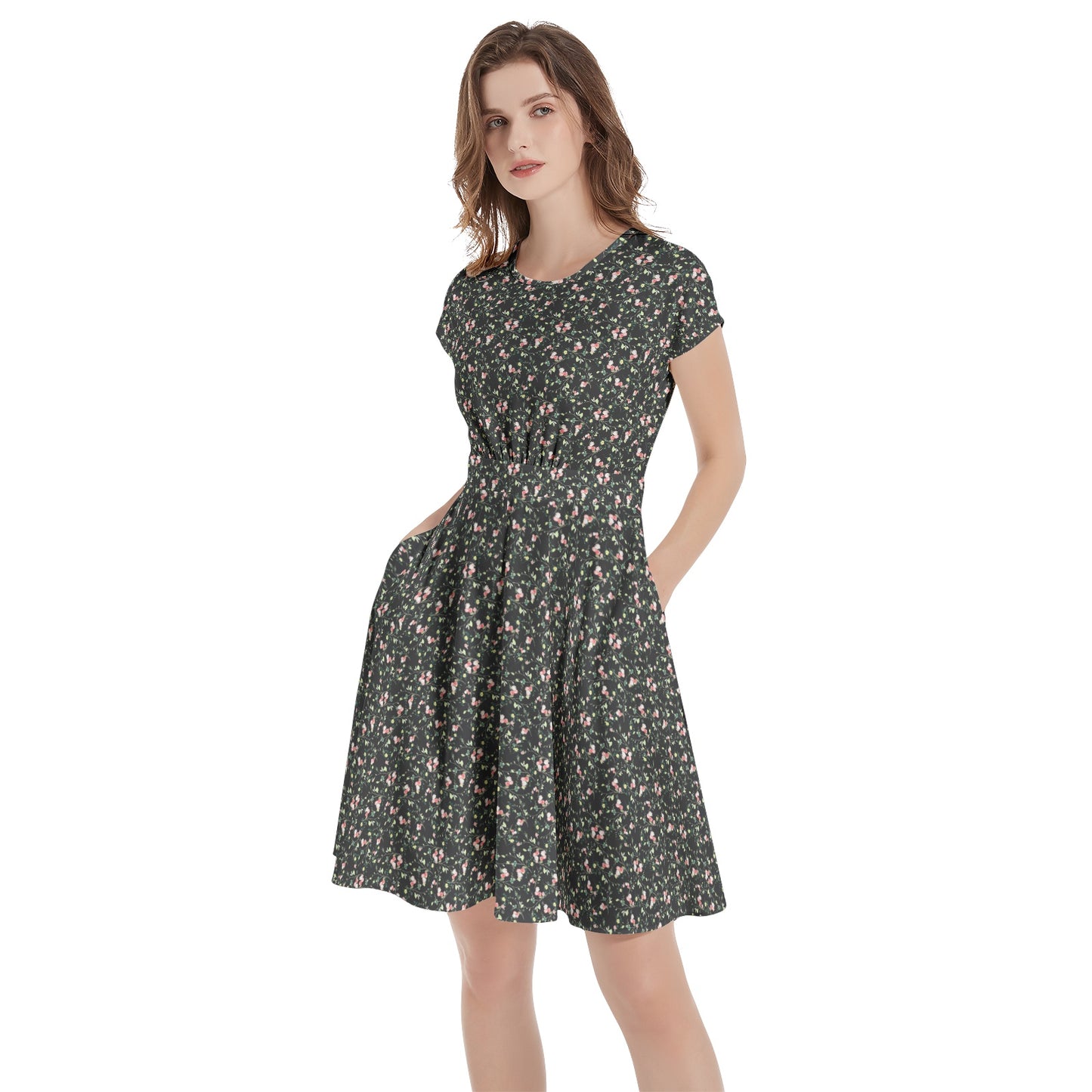 Short Sleeve Casual A-Line Midi Dress