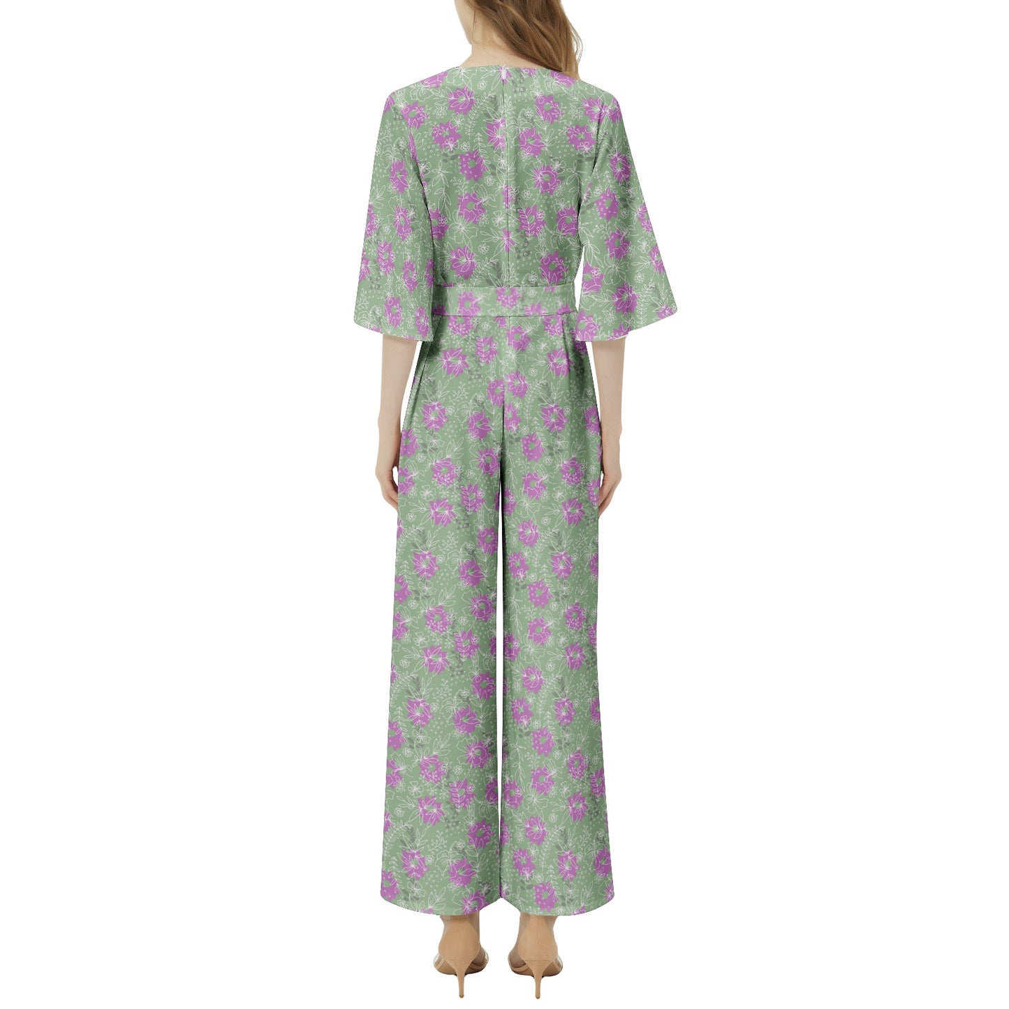 Dolman Sleeve Belted Wide Leg Jumpsuit