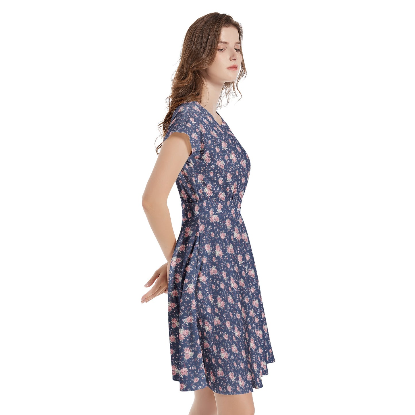 Short Sleeve Casual A-Line Midi Dress