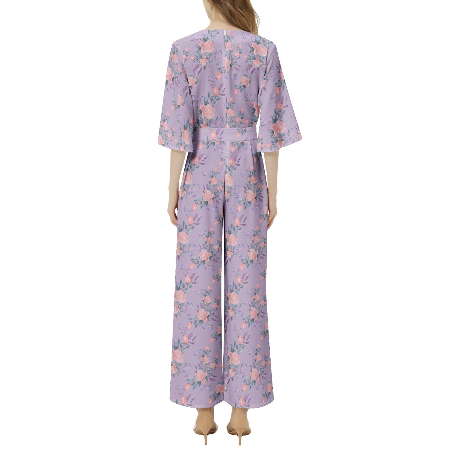 Dolman Sleeve Belted Wide Leg Jumpsuit