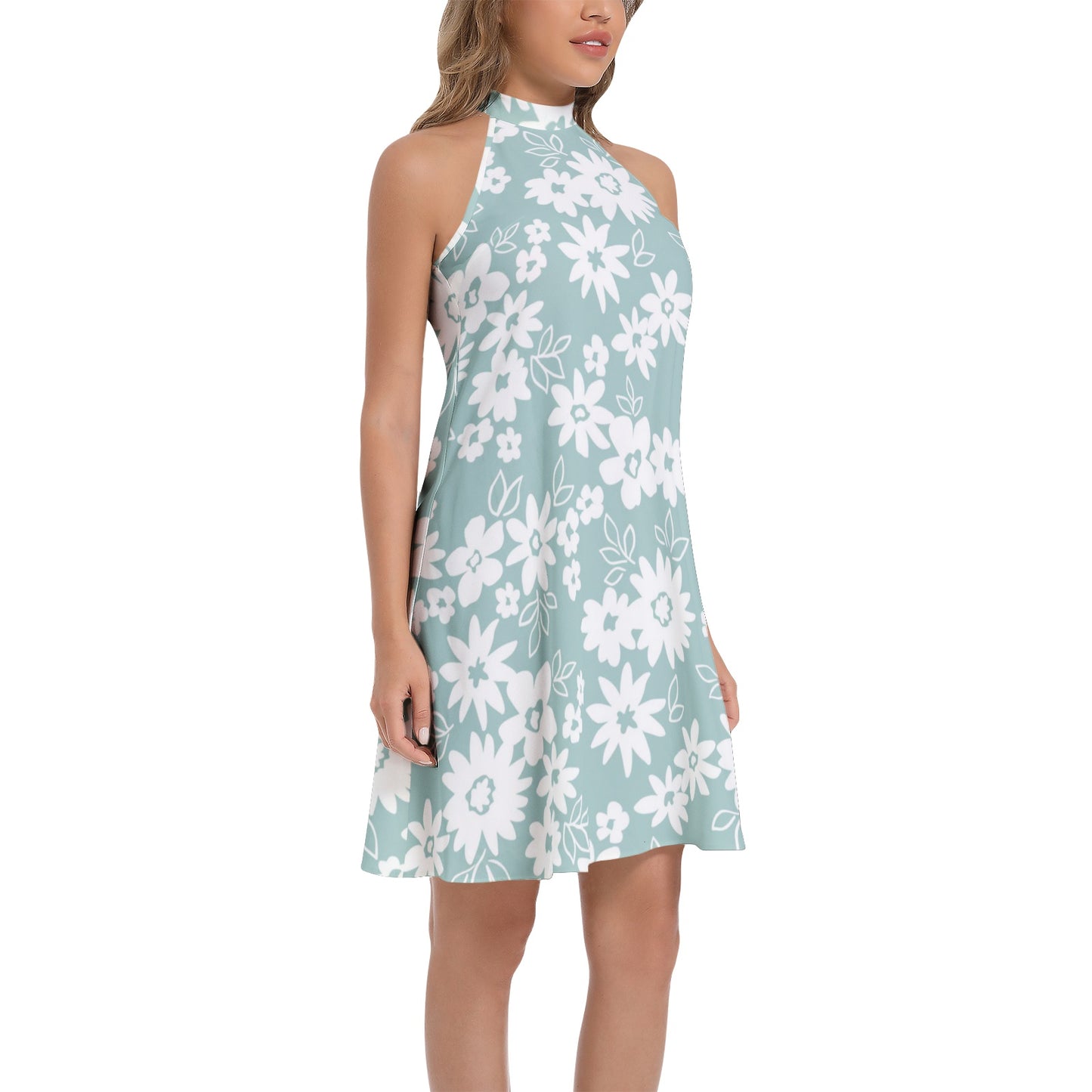 Tie Back Halter Neck Flared Dress