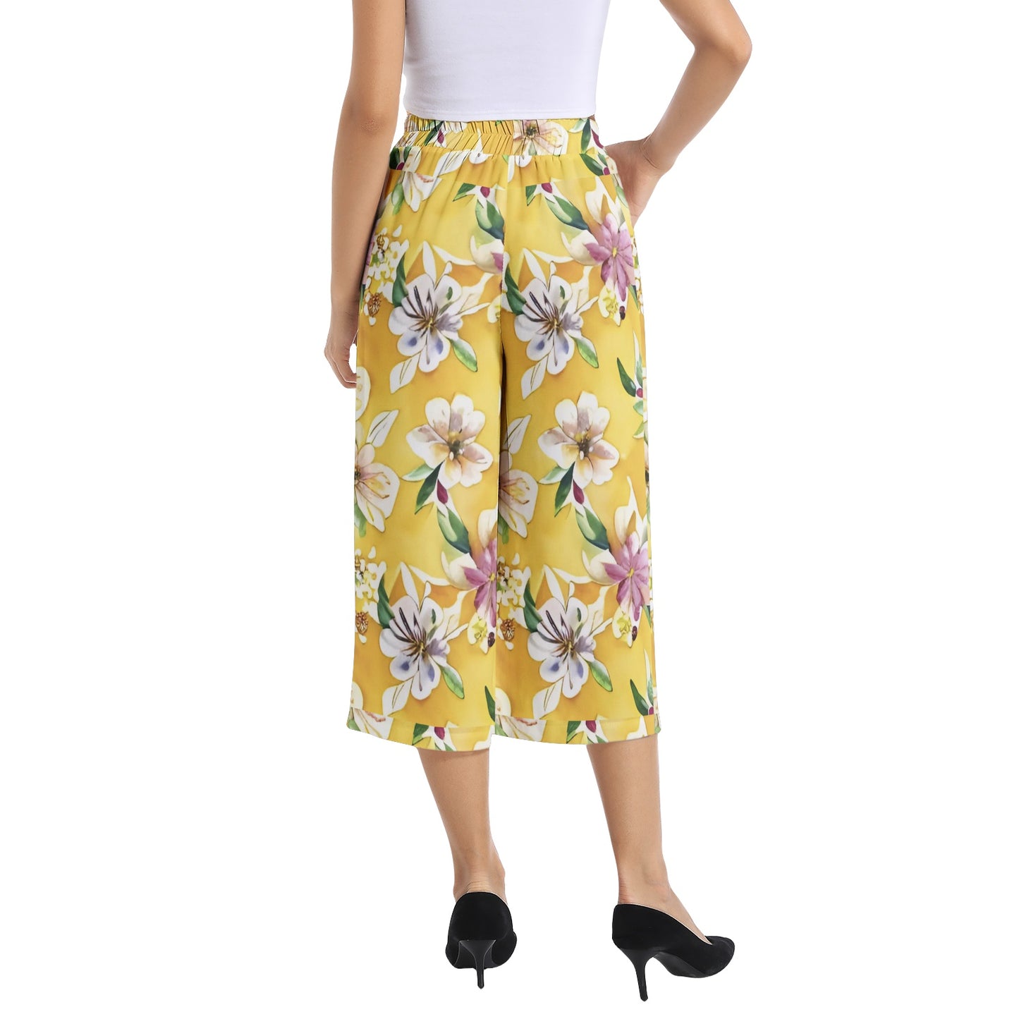 Elastic Waist Capris Wide Leg Pant