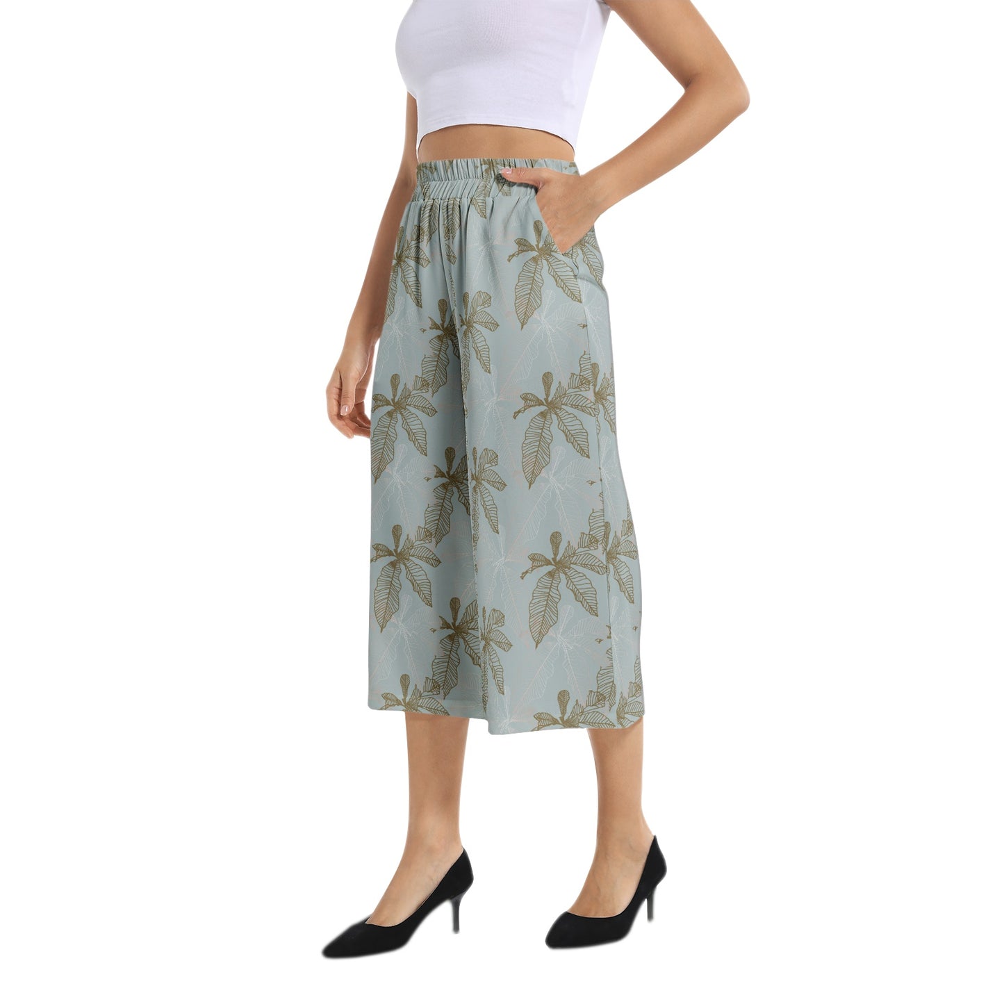 Elastic Waist Capris Wide Leg Pant