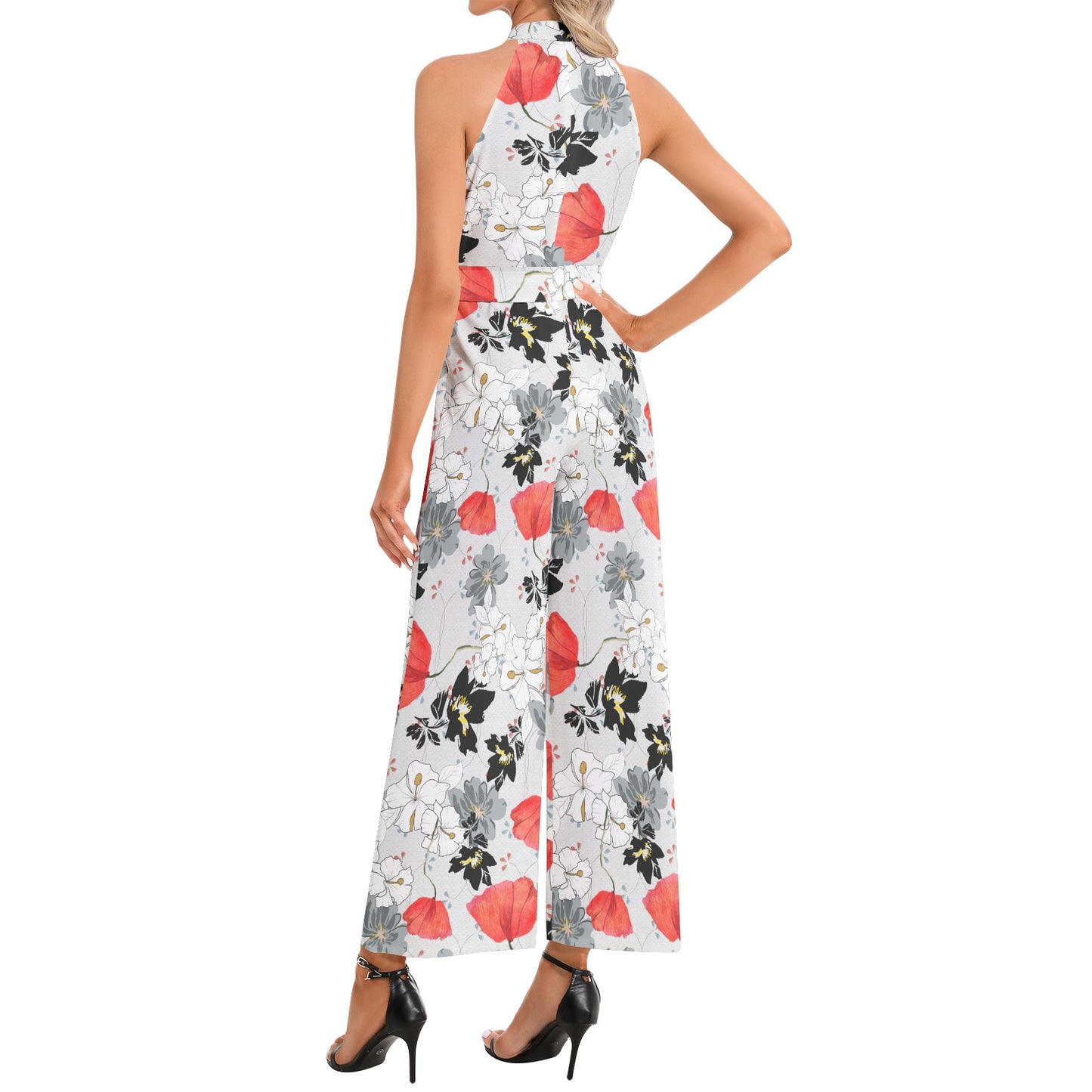 Halter Neck Buckle Belted Jumpsuit