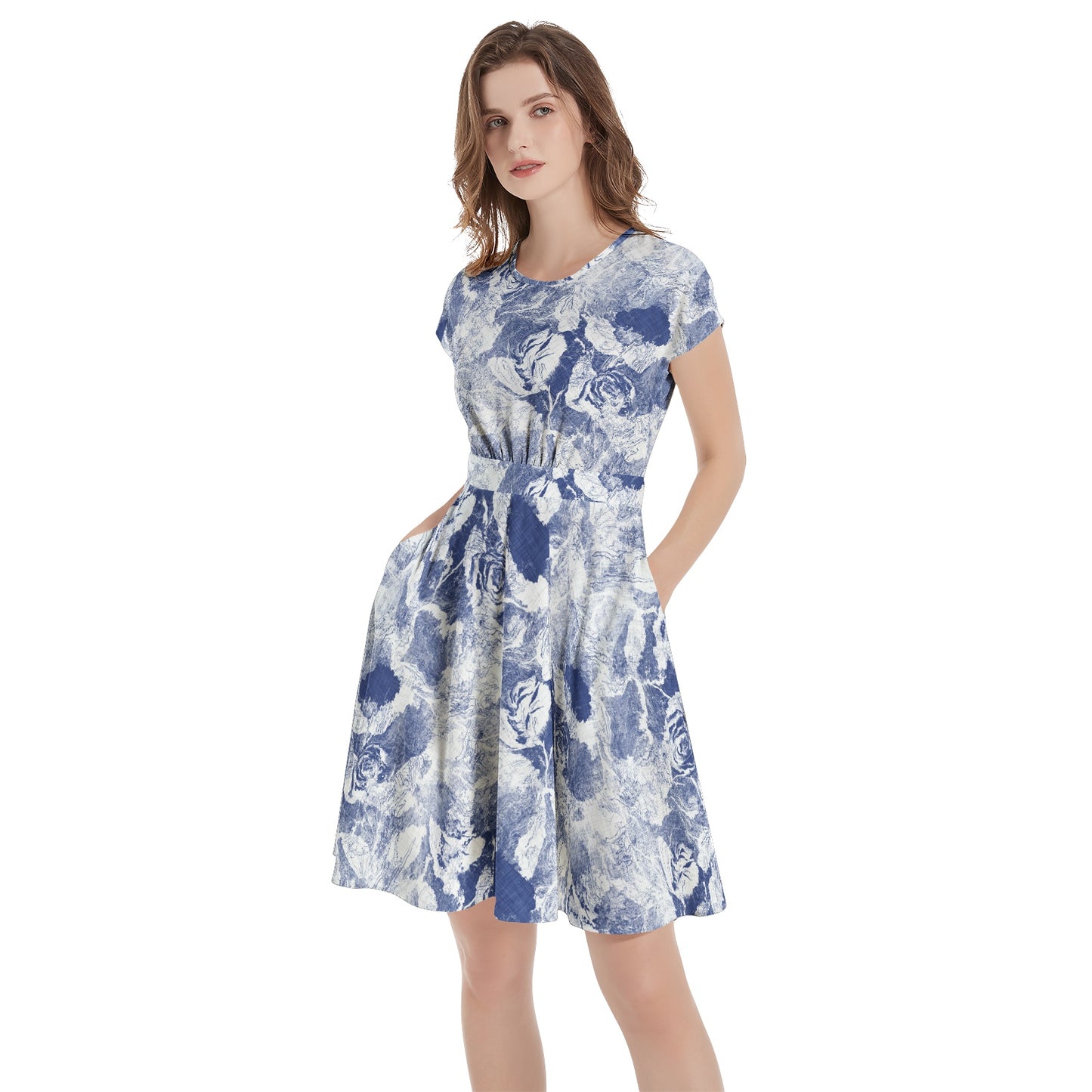Short Sleeve Casual A-Line Midi Dress