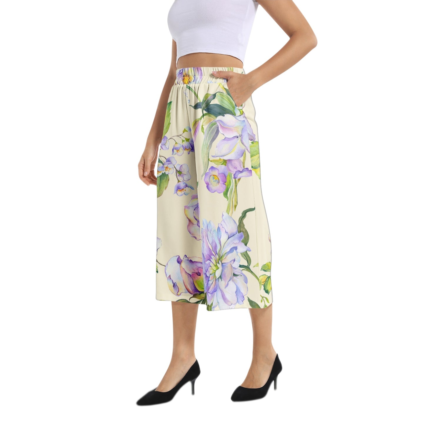 Elastic Waist Capris Wide Leg Pant