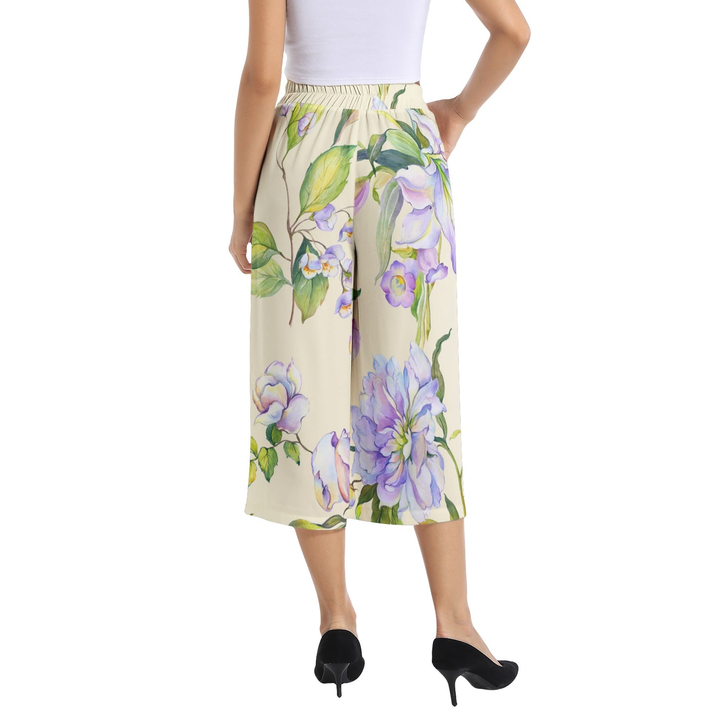 Elastic Waist Capris Wide Leg Pant