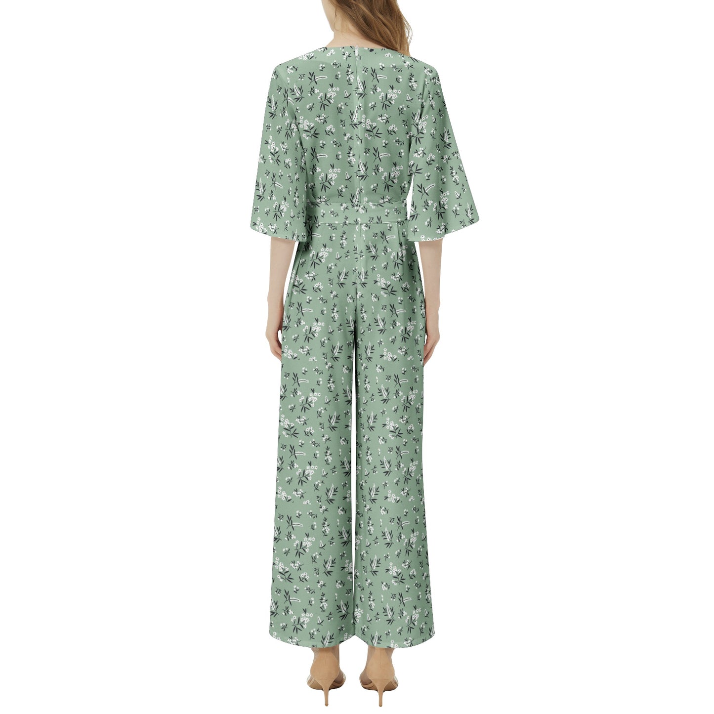 Dolman Sleeve Belted Wide Leg Jumpsuit