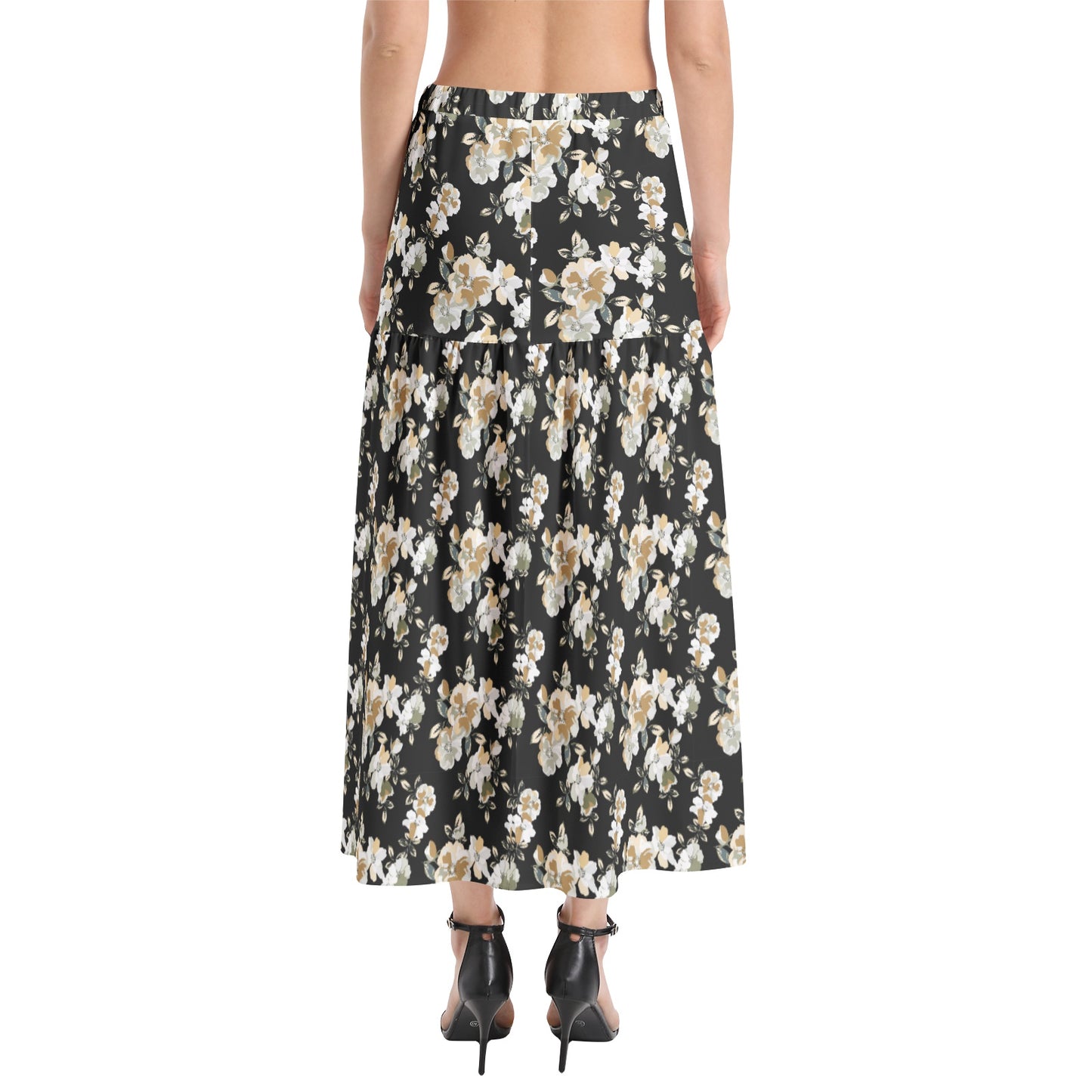 Elastic Waist Ruffle Slit Hem Skirt