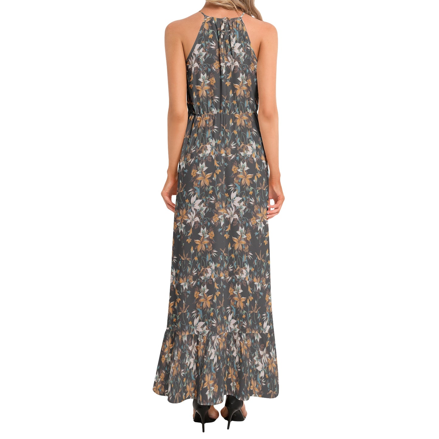 Ruffle Hem Halter Neck Maxi Dress