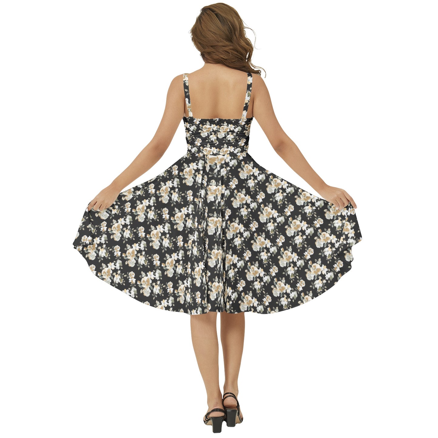 Sleeveless Square Neck Flare Hem Midi Dress