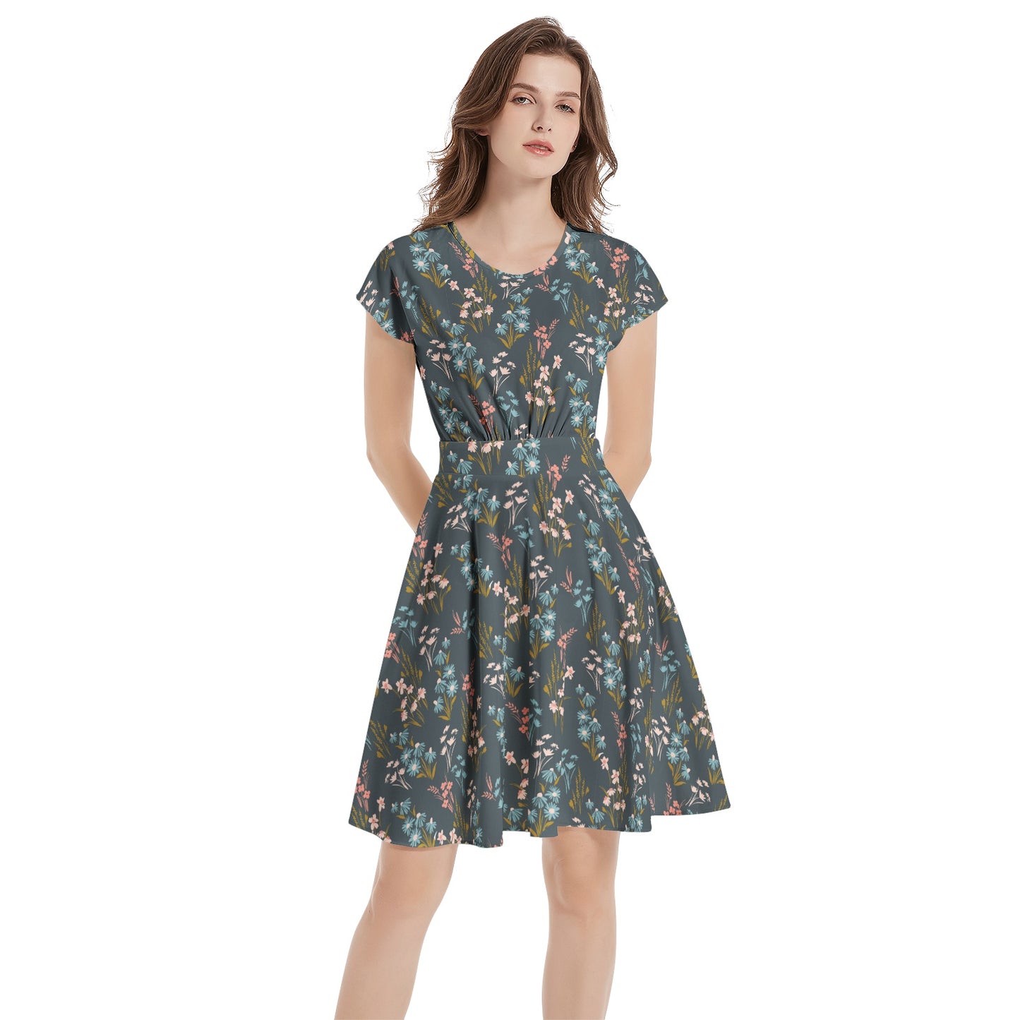 Short Sleeve Casual A-Line Midi Dress