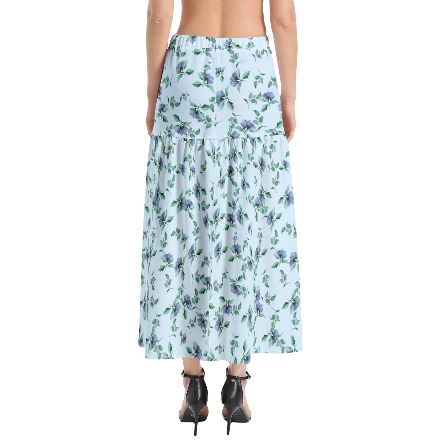 Elastic Waist Ruffle Slit Hem Skirt