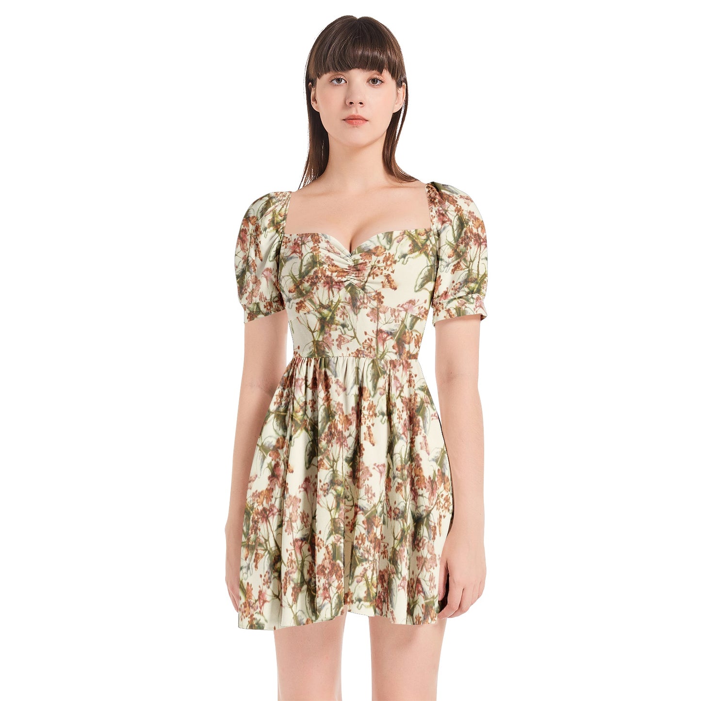 Puff Sleeve Sweetheart Neck Short Dress