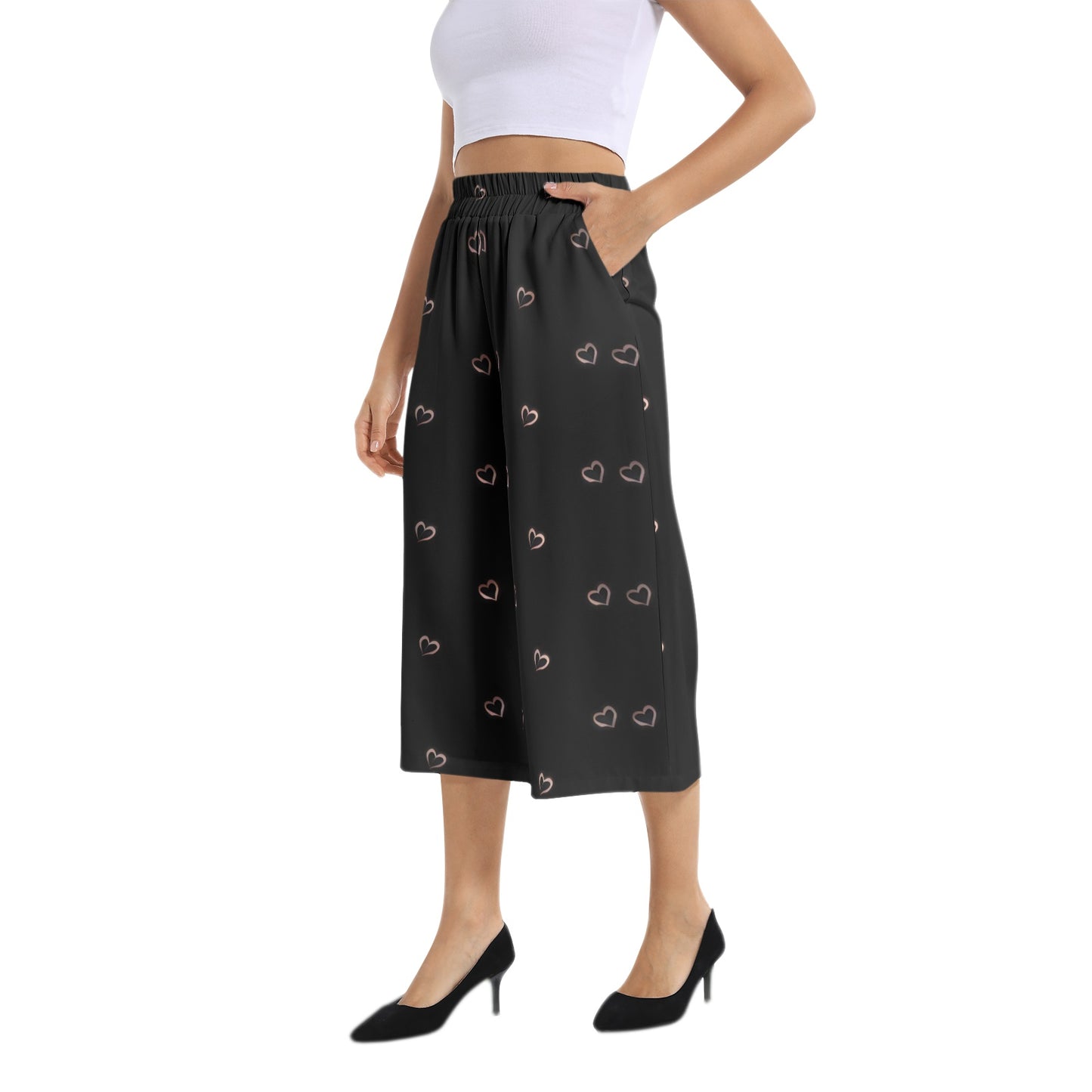 Elastic Waist Capris Wide Leg Pant