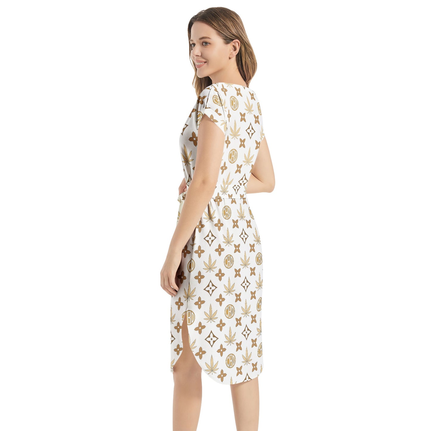 Notched Neck Belted Dress