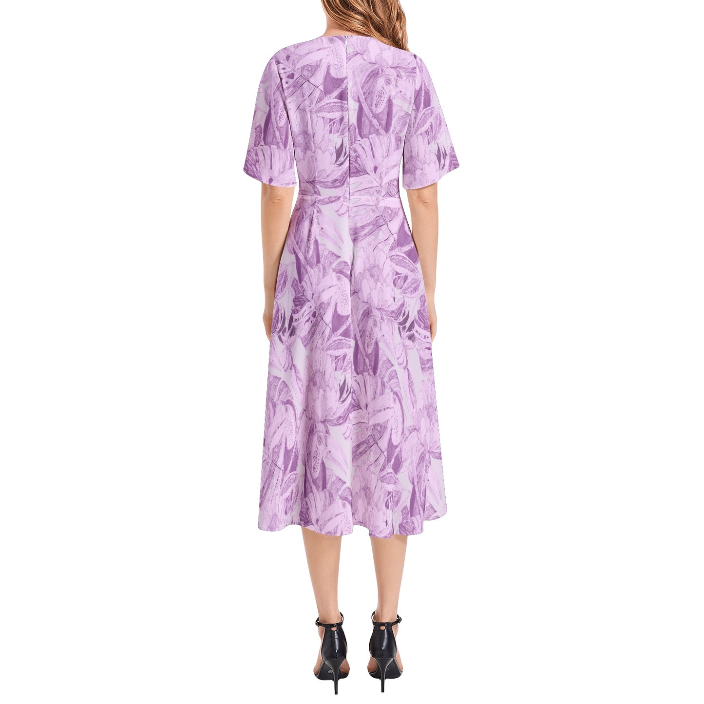 Short Sleeve Waist Folding Midi Dress