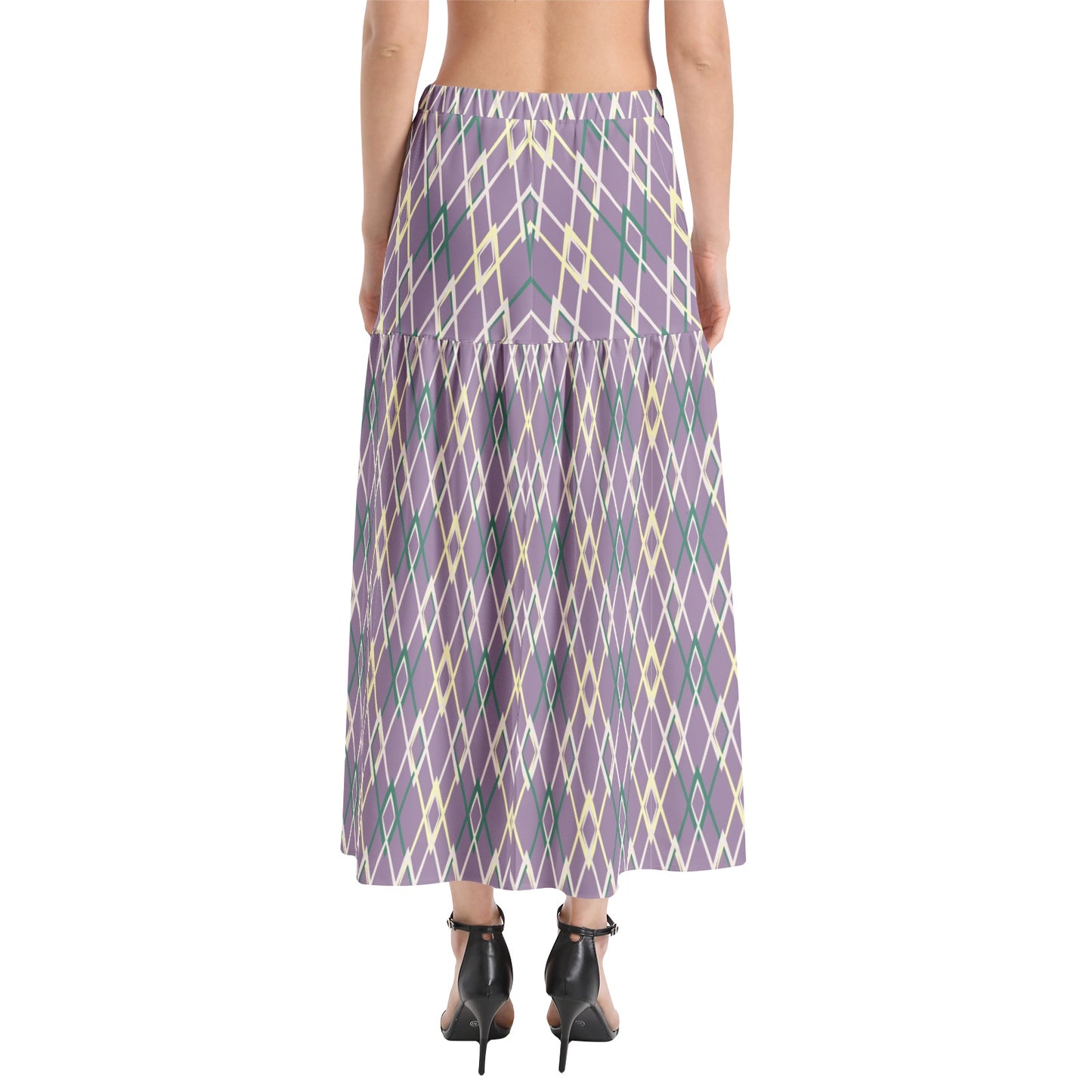 Elastic Waist Ruffle Slit Hem Skirt