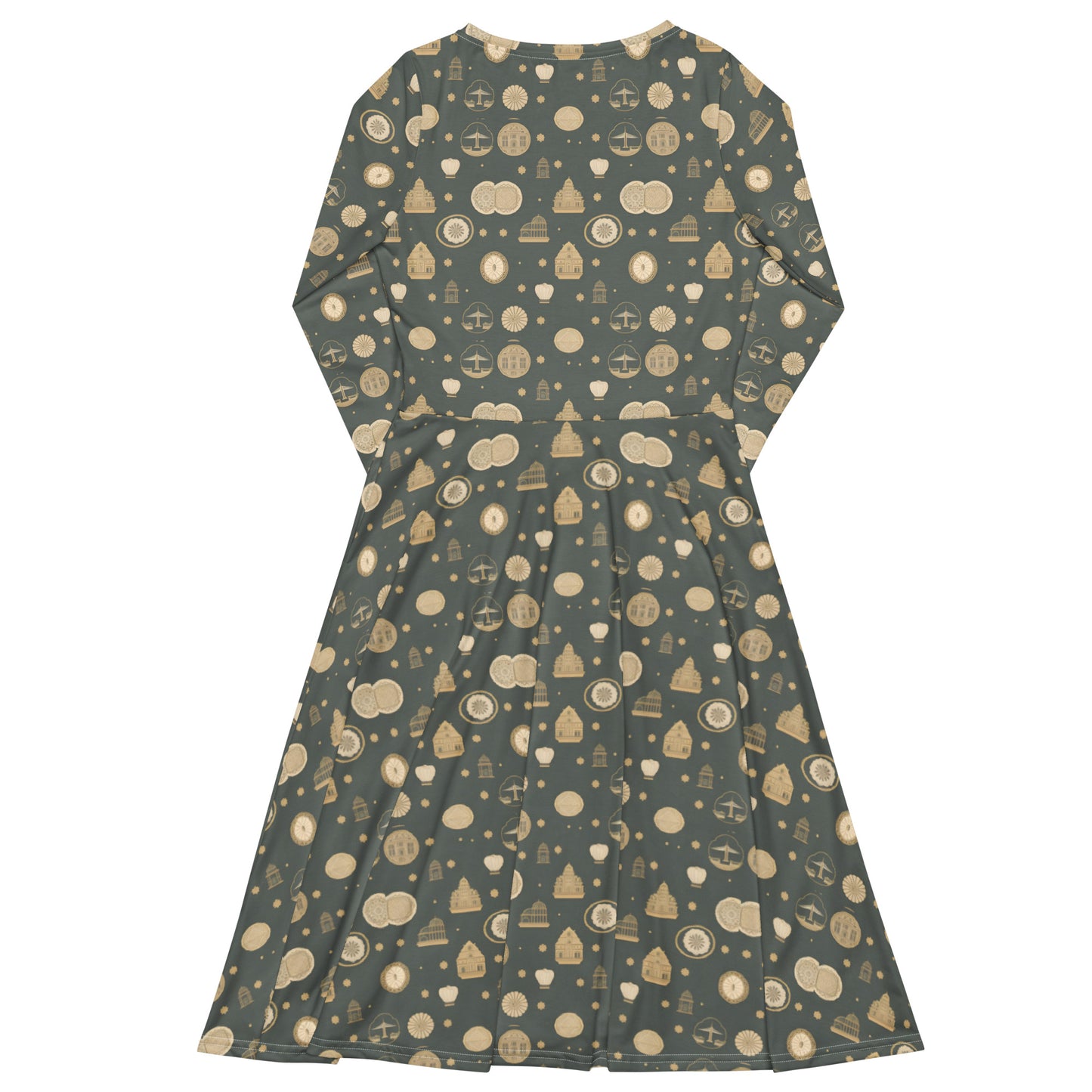 All-over print long sleeve midi dress