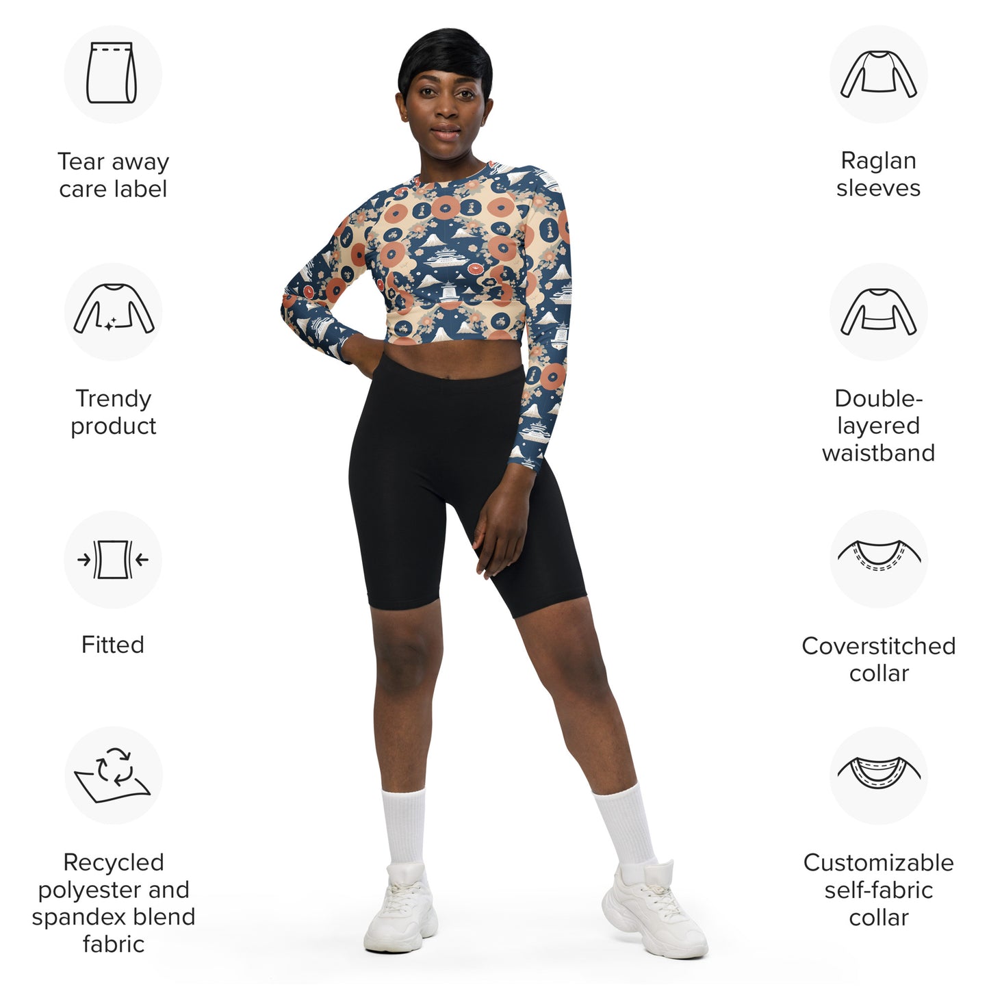 Recycled long-sleeve crop top