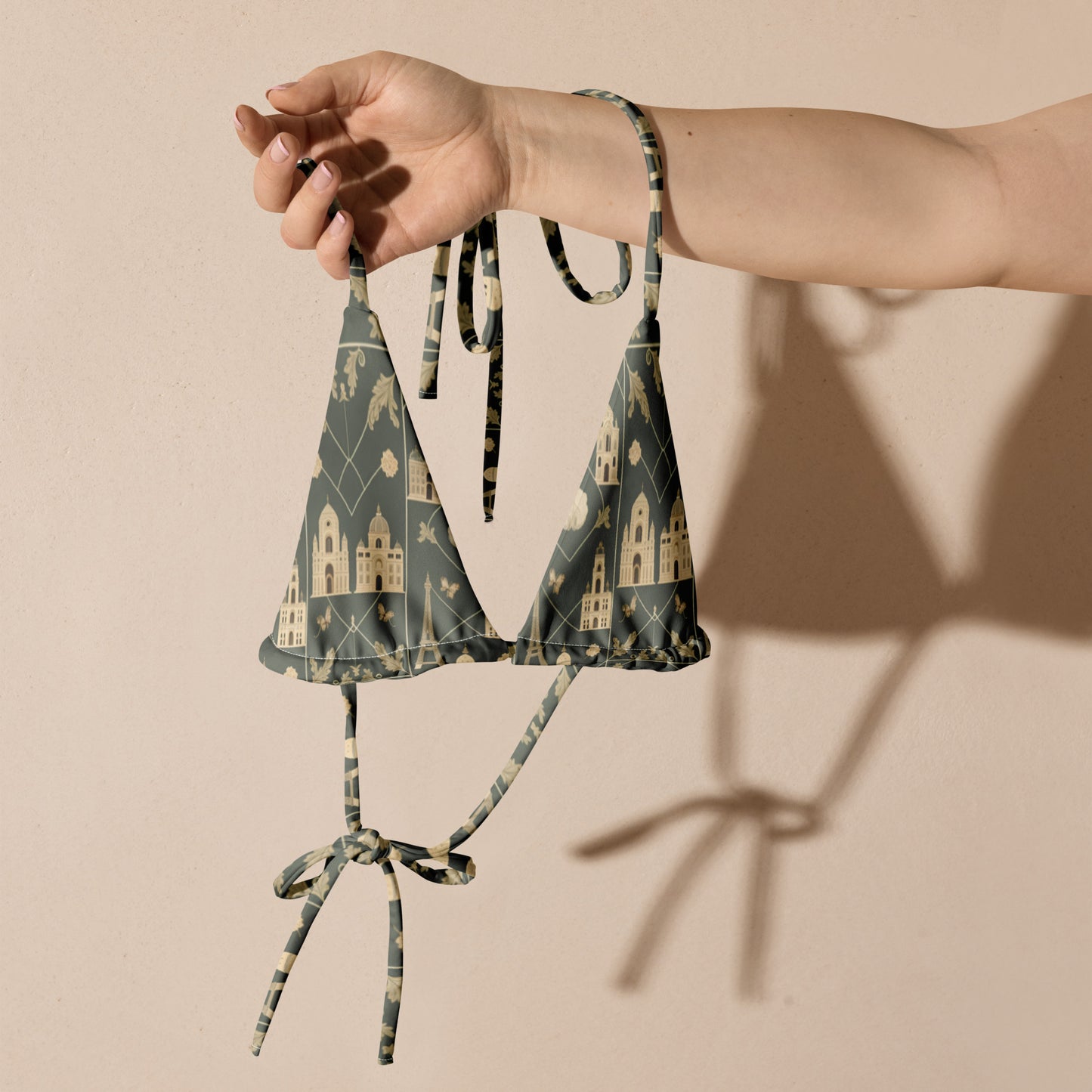 All-over print recycled string bikini top