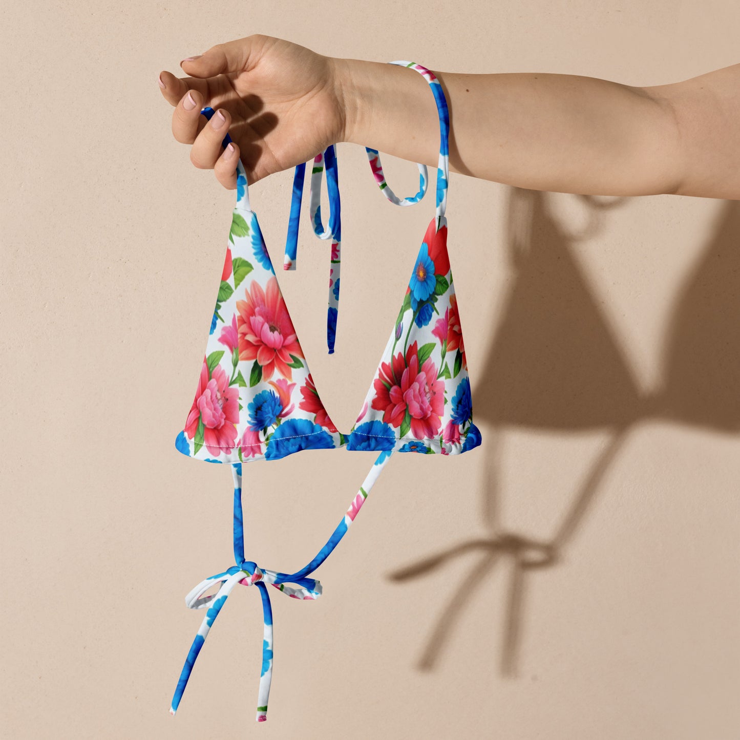 All-over print recycled string bikini top
