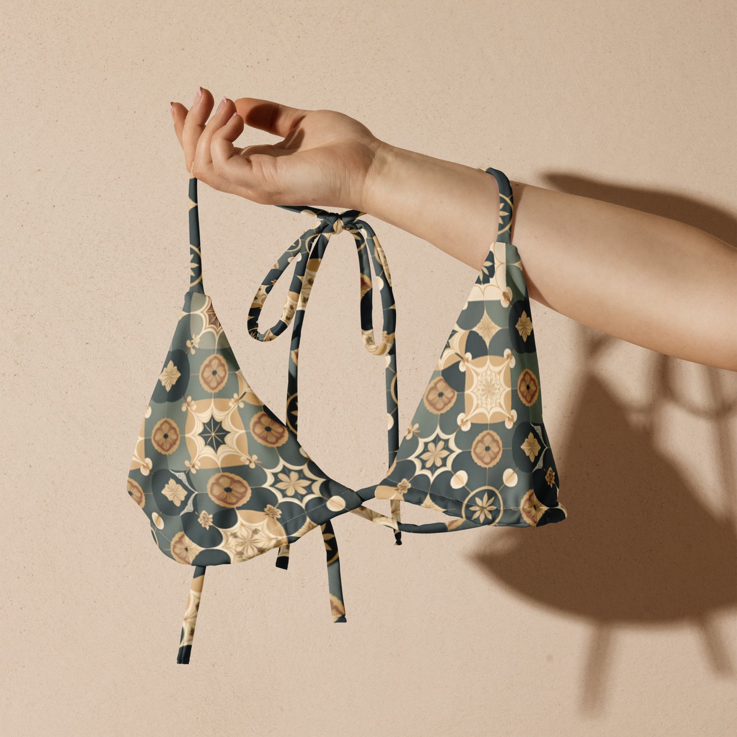 All-over print recycled string bikini top