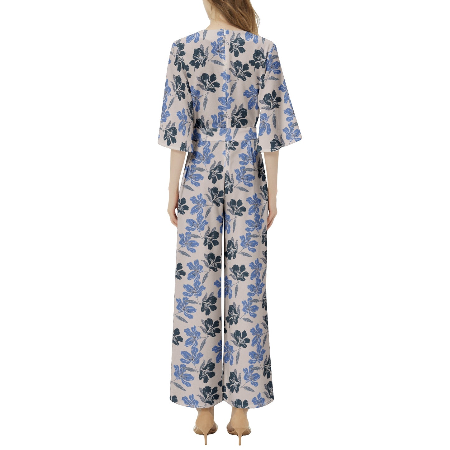 Dolman Sleeve Belted Wide Leg Jumpsuit