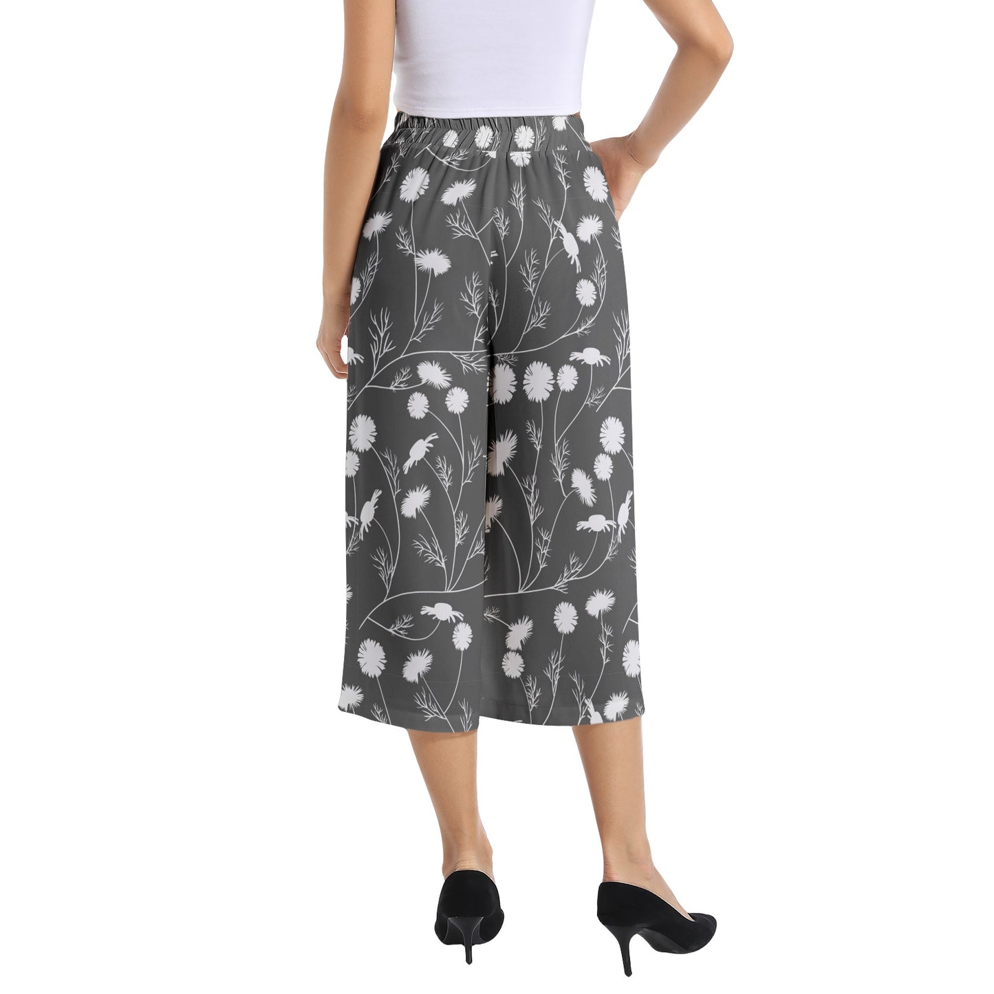 Elastic Waist Capris Wide Leg Pant