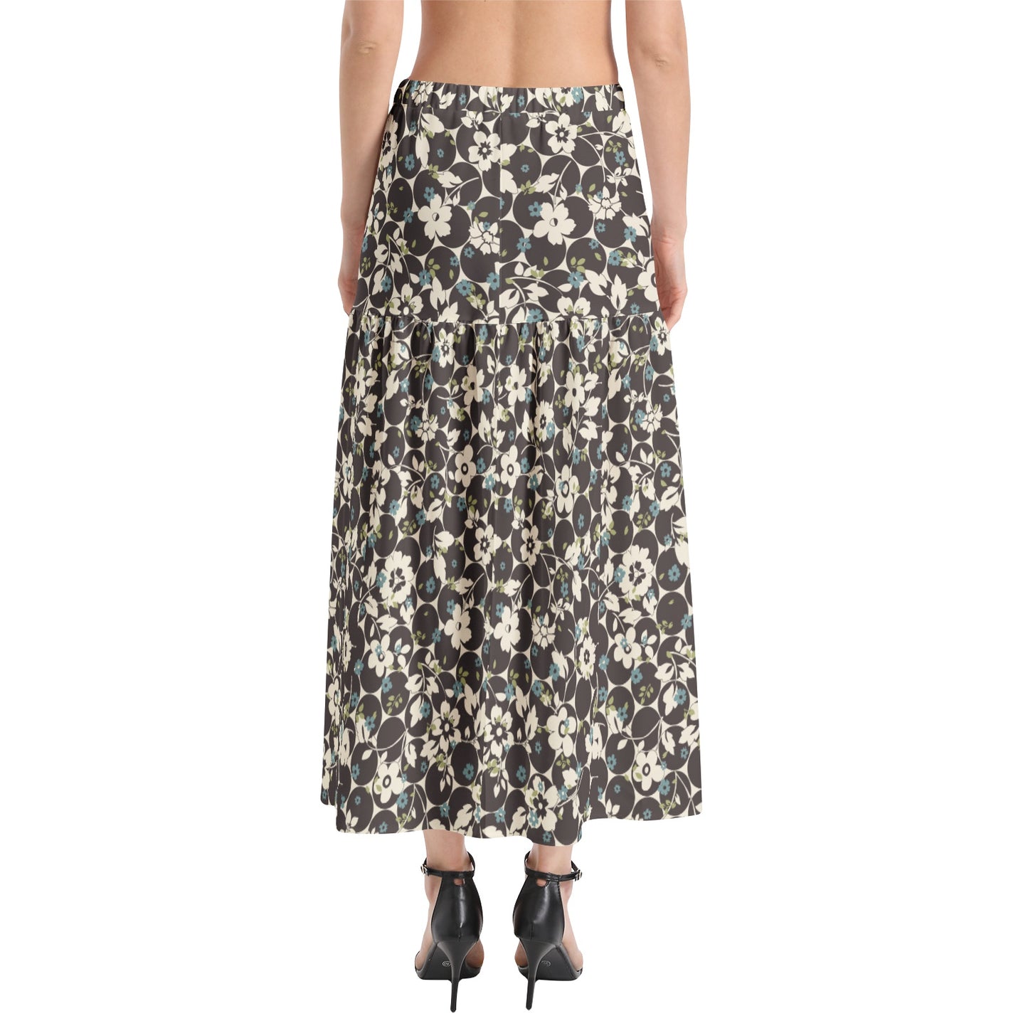 Elastic Waist Ruffle Slit Hem Skirt