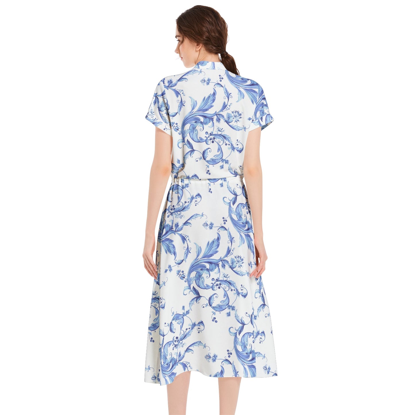 Drawstring Waist A-line Flared Midi Dress