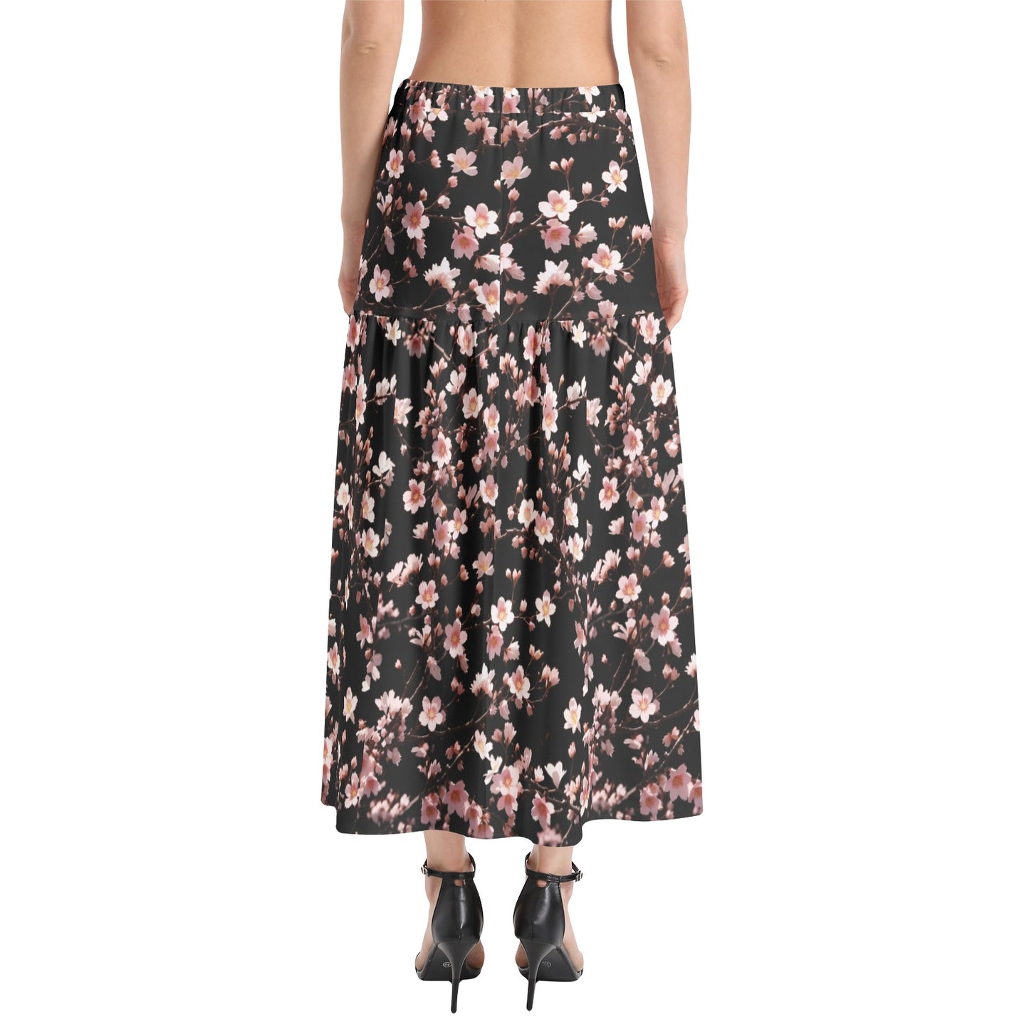 Elastic Waist Ruffle Slit Hem Skirt