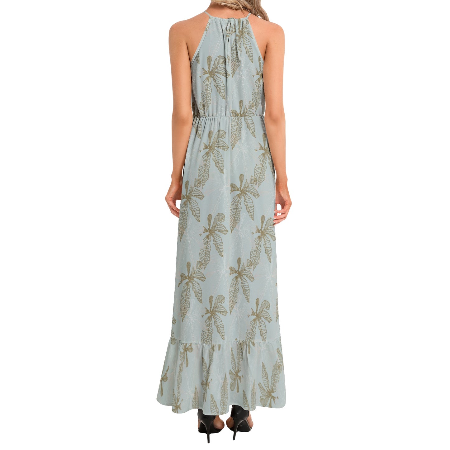 Ruffle Hem Halter Neck Maxi Dress