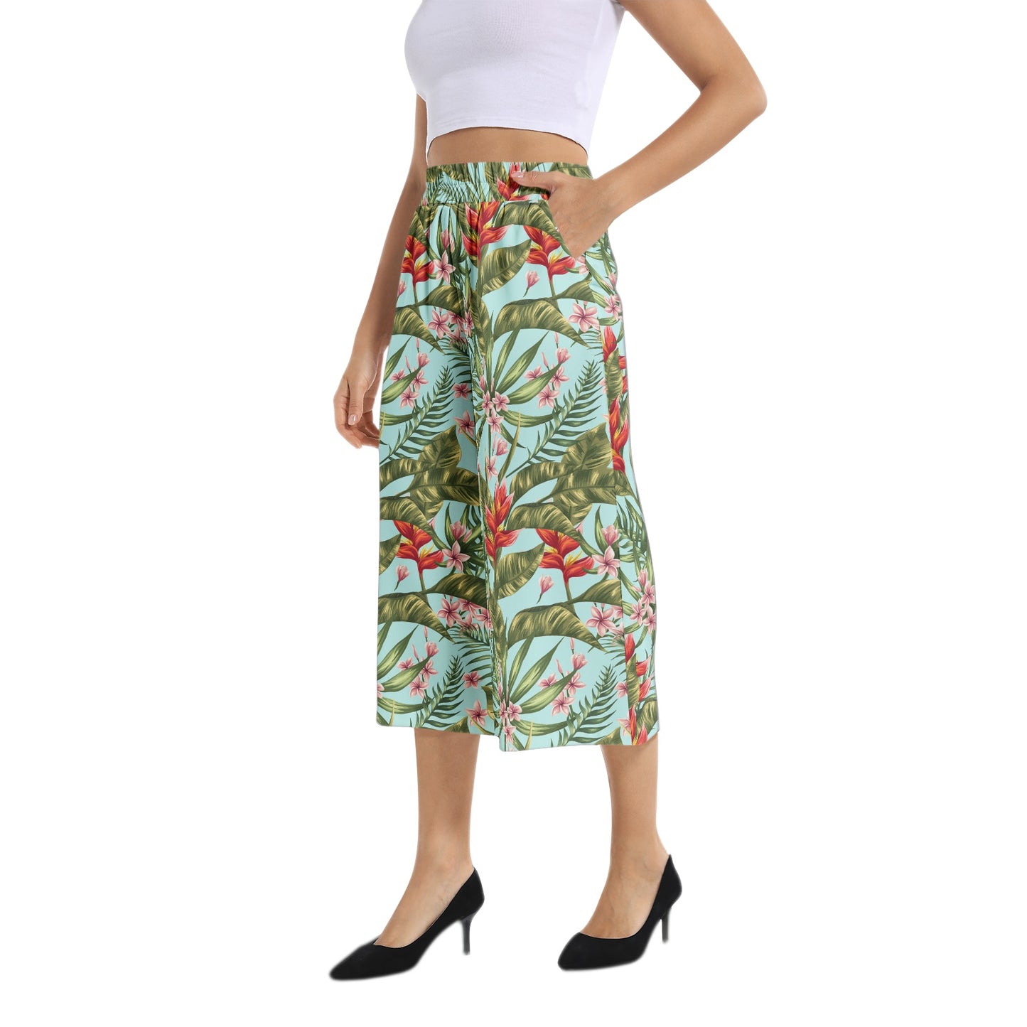 Elastic Waist Capris Wide Leg Pant