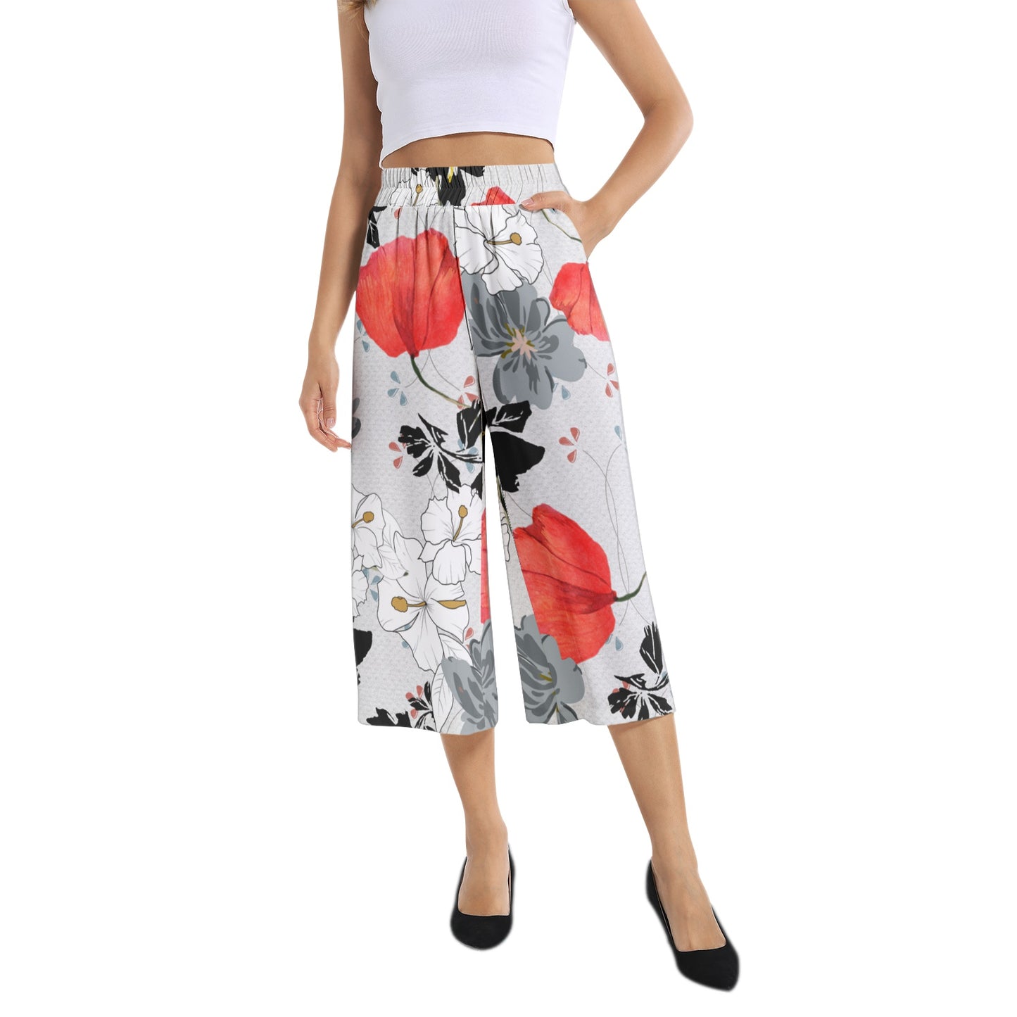 Elastic Waist Capris Wide Leg Pant